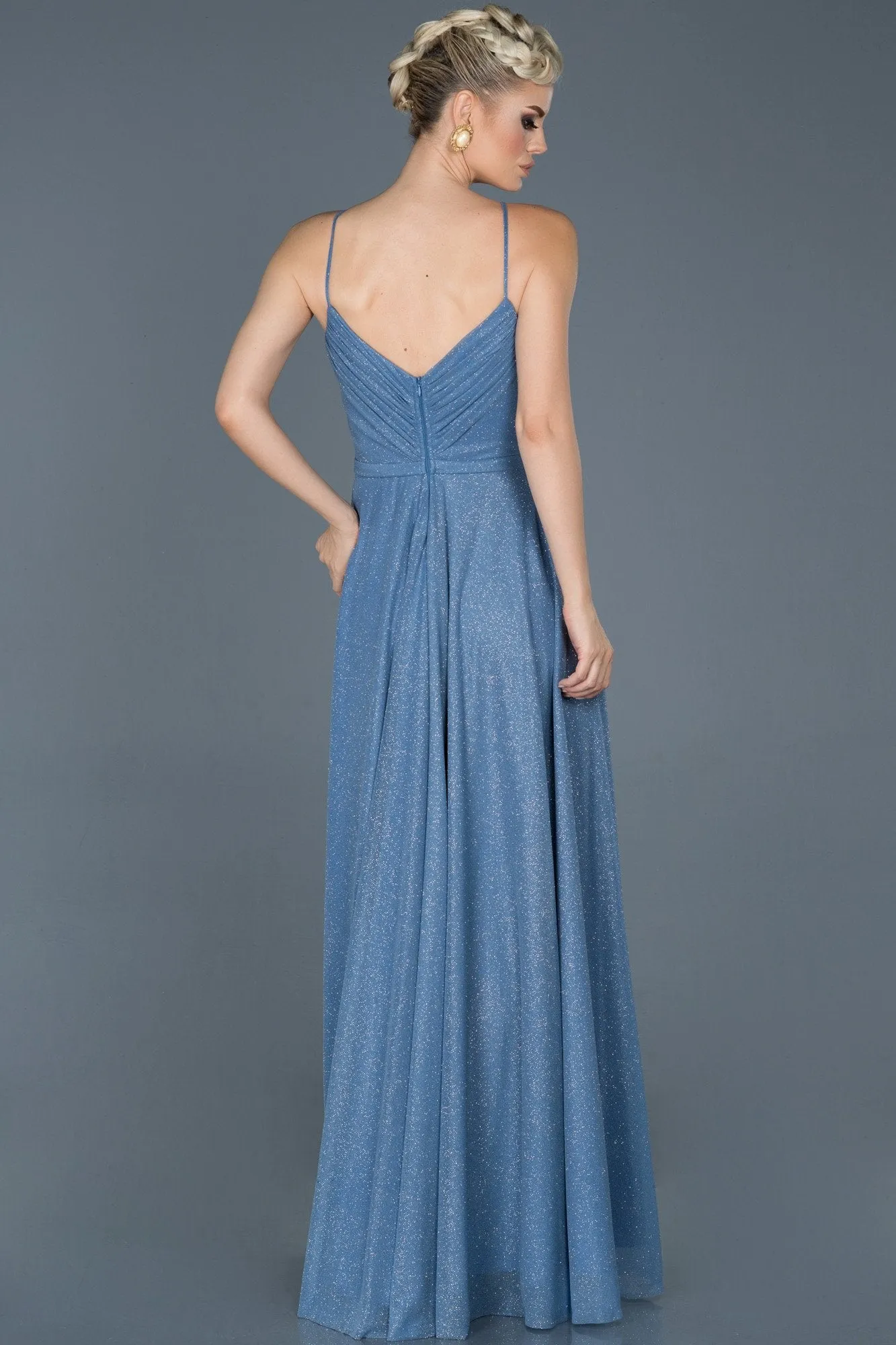 14462 Blue Shimmer Slit Dress