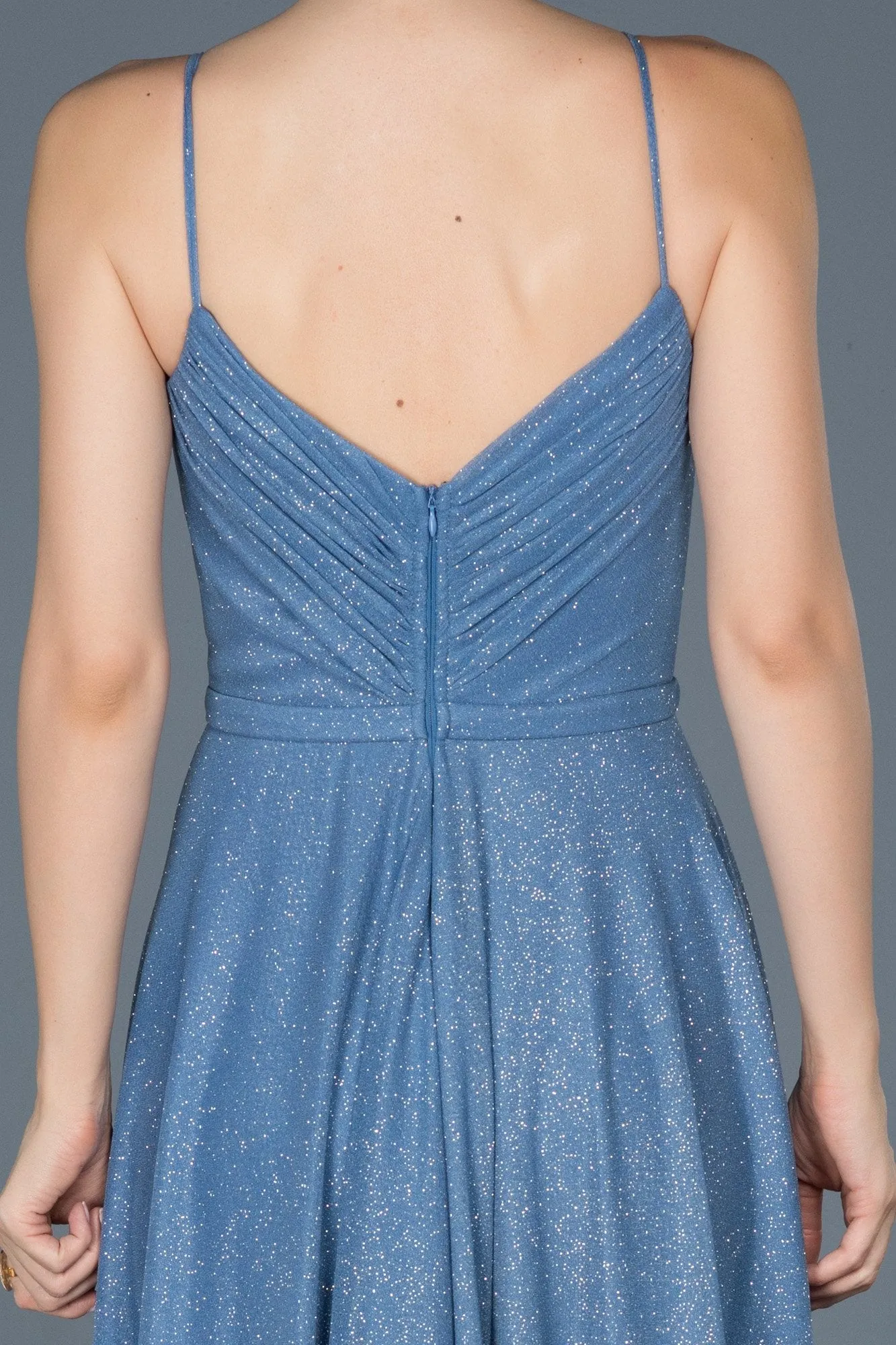 14462 Blue Shimmer Slit Dress