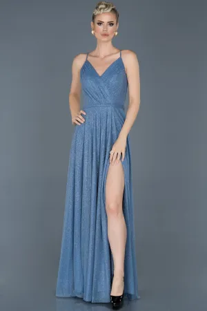 14462 Blue Shimmer Slit Dress