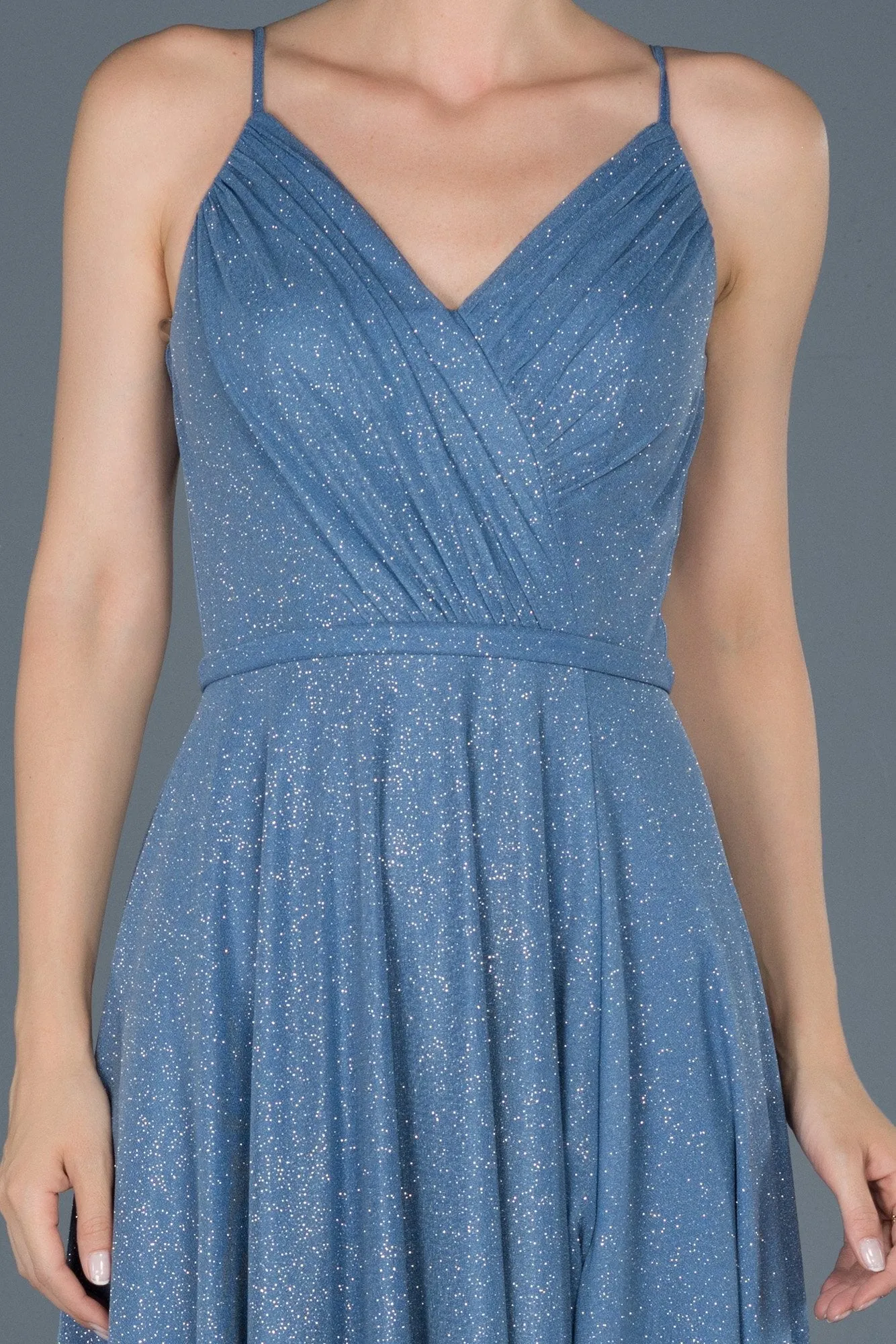 14462 Blue Shimmer Slit Dress