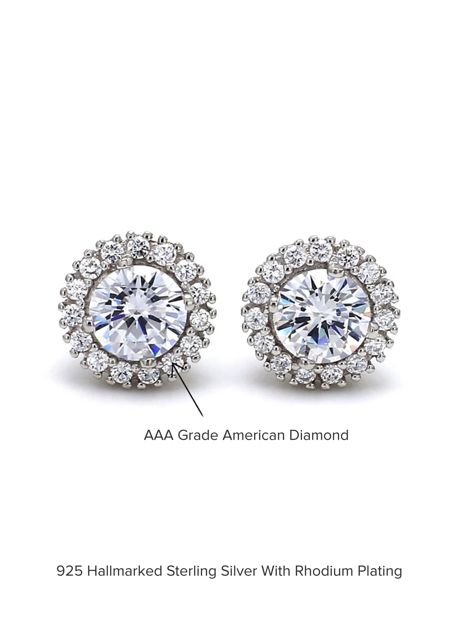 925 Silver American Diamond Stud Earrings