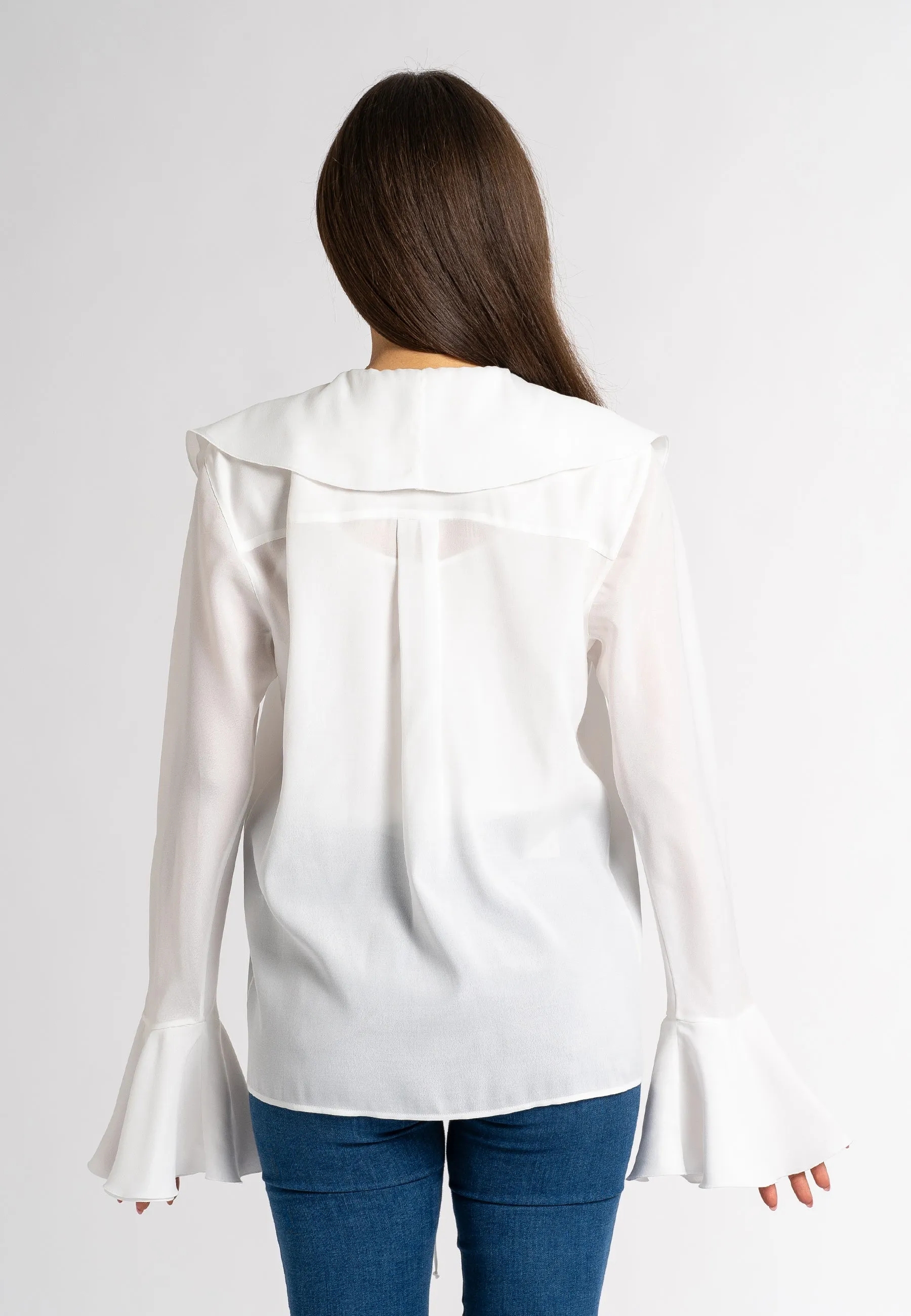 Allegra: White Ruffle Blouse | Long Sleeve Ruffle Tops