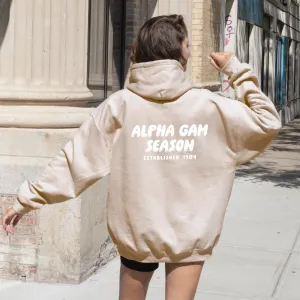 Alpha Gamma Delta Tan Hoodie with Puff Design - Foxy Season