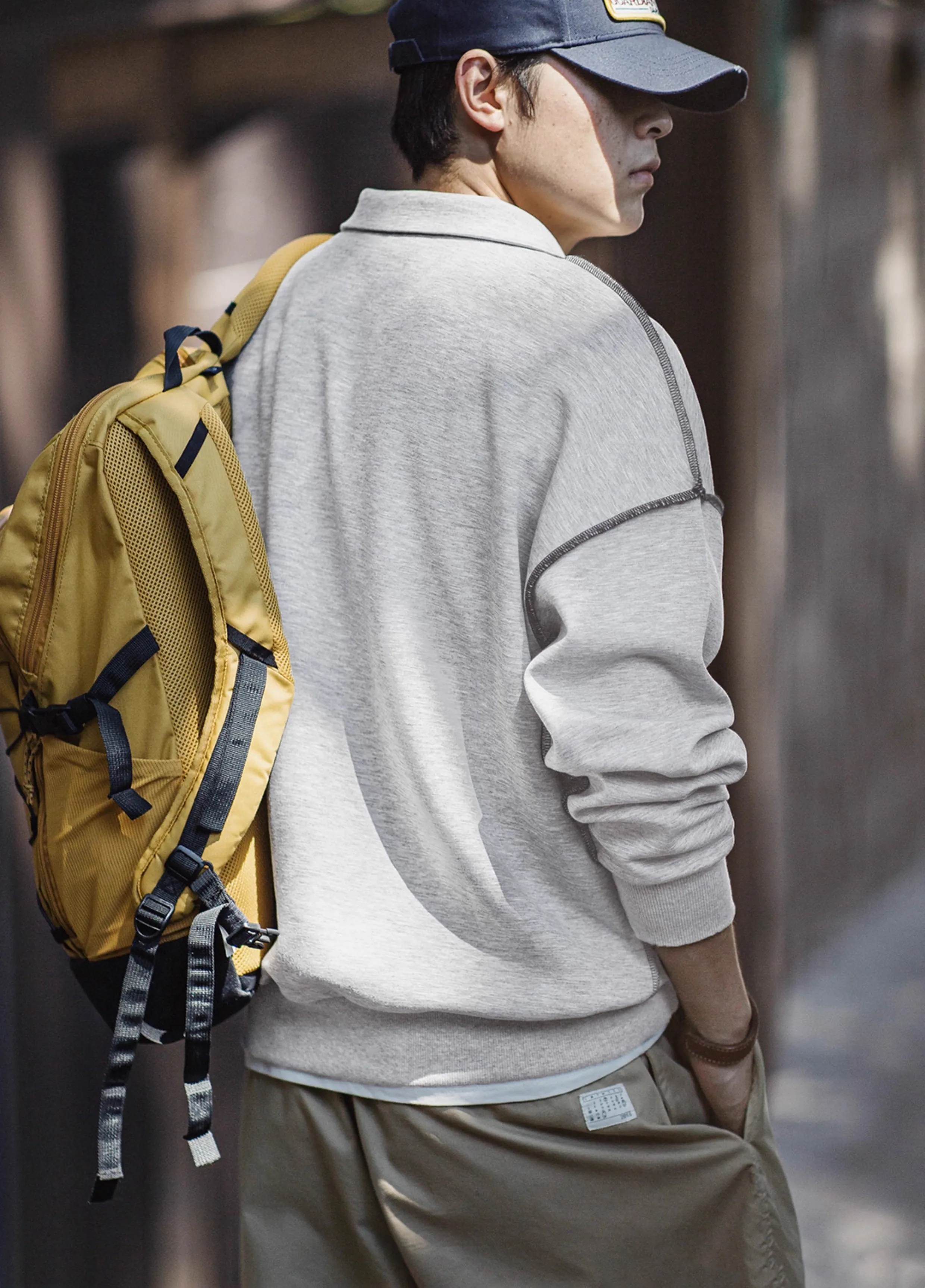 American Air Layer Half Zip Contrast Color Lock Edge Lapel Men's Sweater