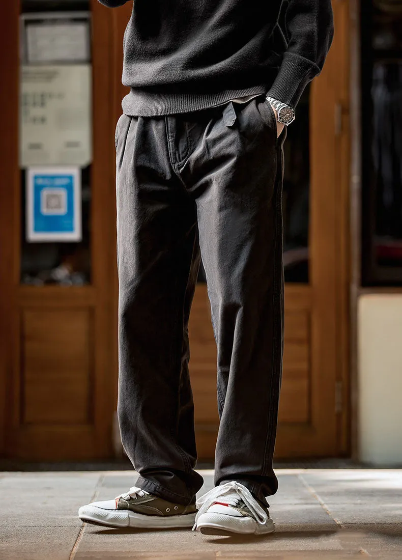 American Casual Cotton Double Pleated Loose Men's Trousers