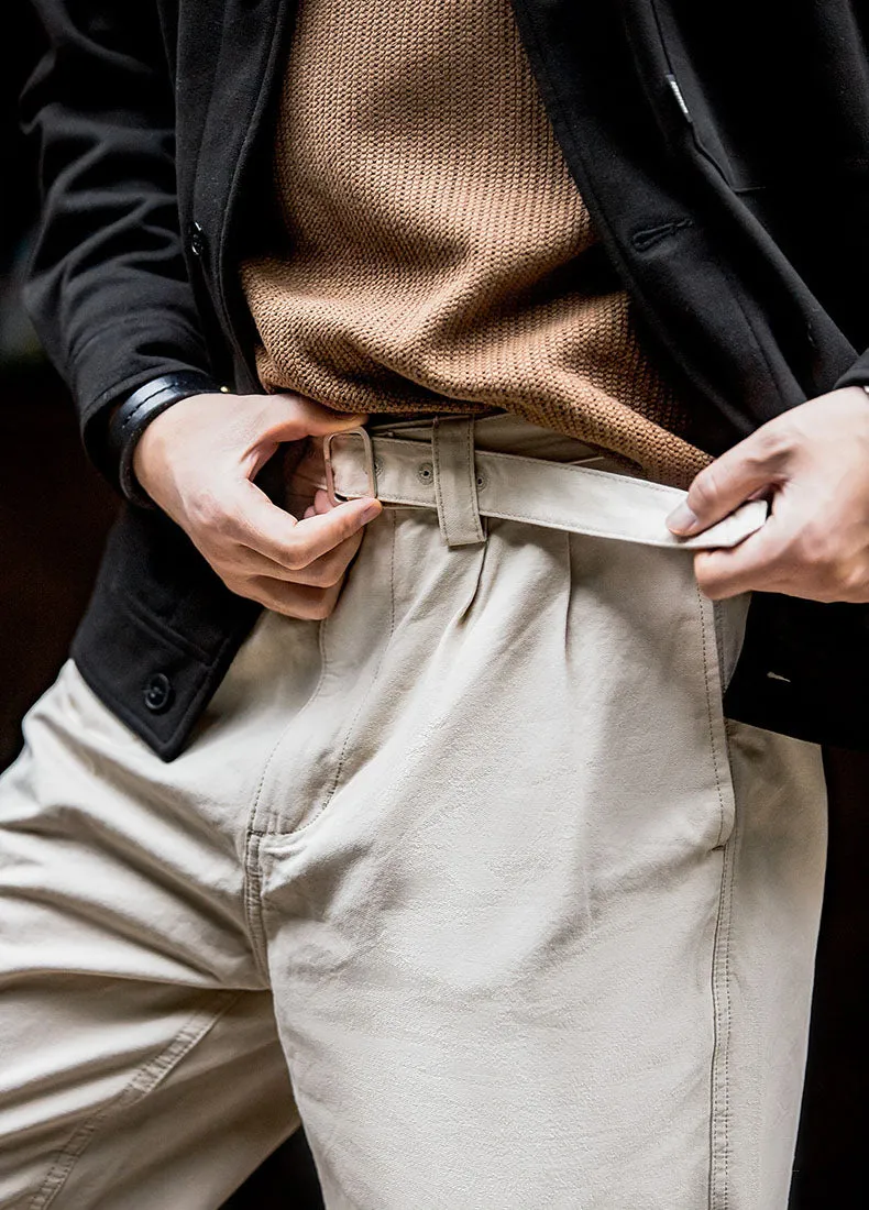 American Casual Cotton Double Pleated Loose Men's Trousers