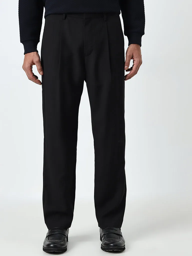 Ascot Black Relaxed-Fit Mid-Rise Cotton Blend Chinos