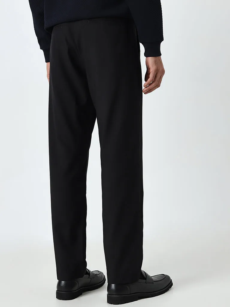 Ascot Black Relaxed-Fit Mid-Rise Cotton Blend Chinos