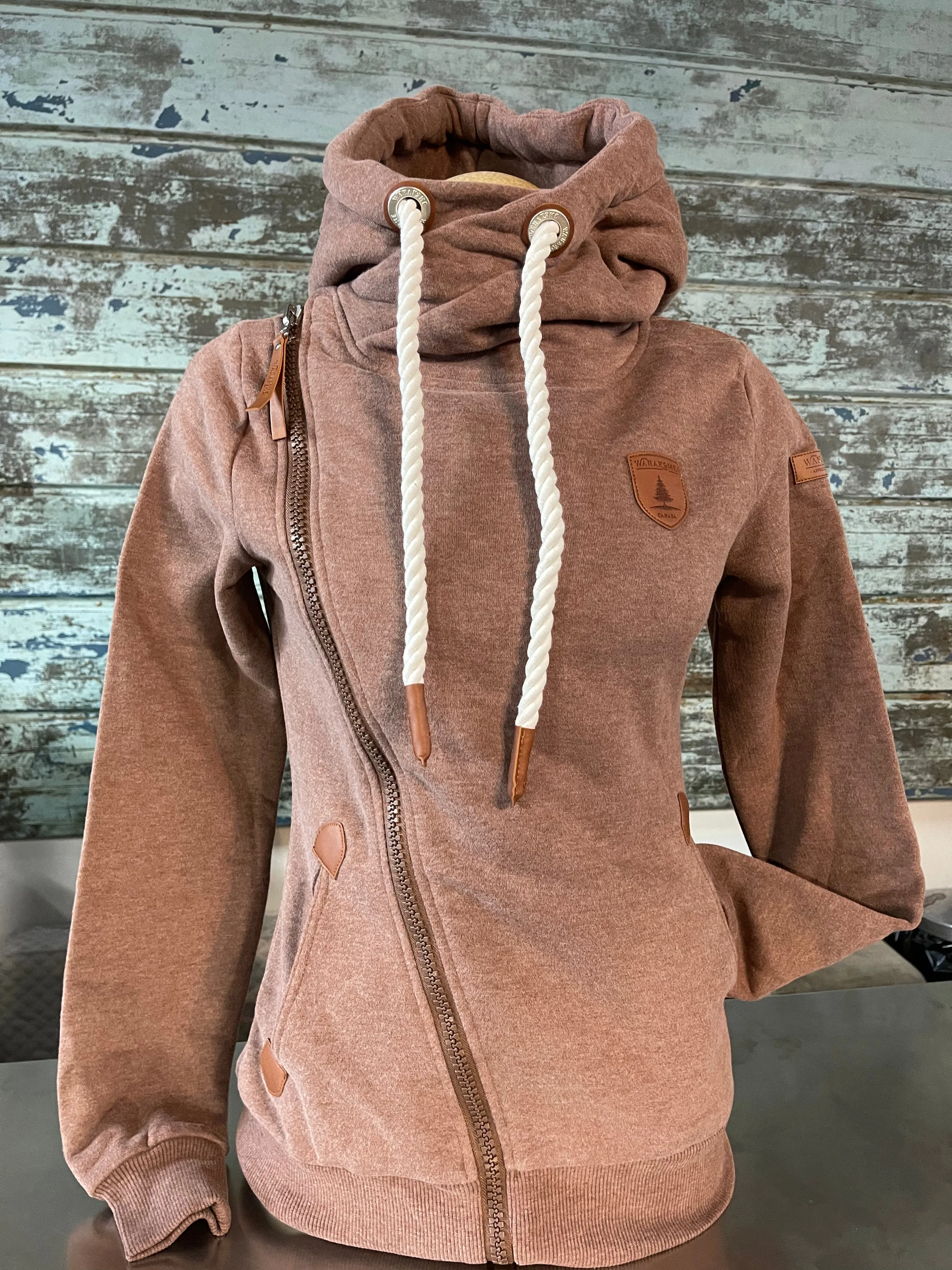 Athena Cocoa Side Zip Hoodie