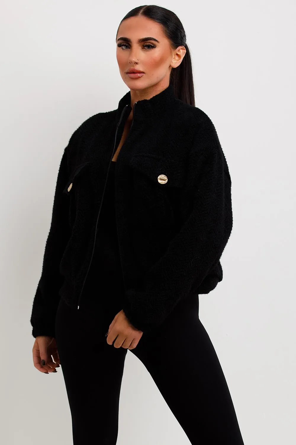 Aviator Bomber Jacket Jacket Textured Black