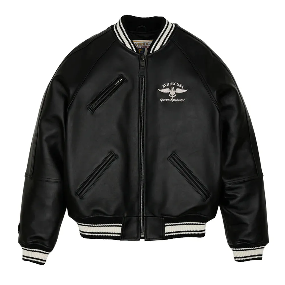 Avirex Black Varsity Bomber Jacket