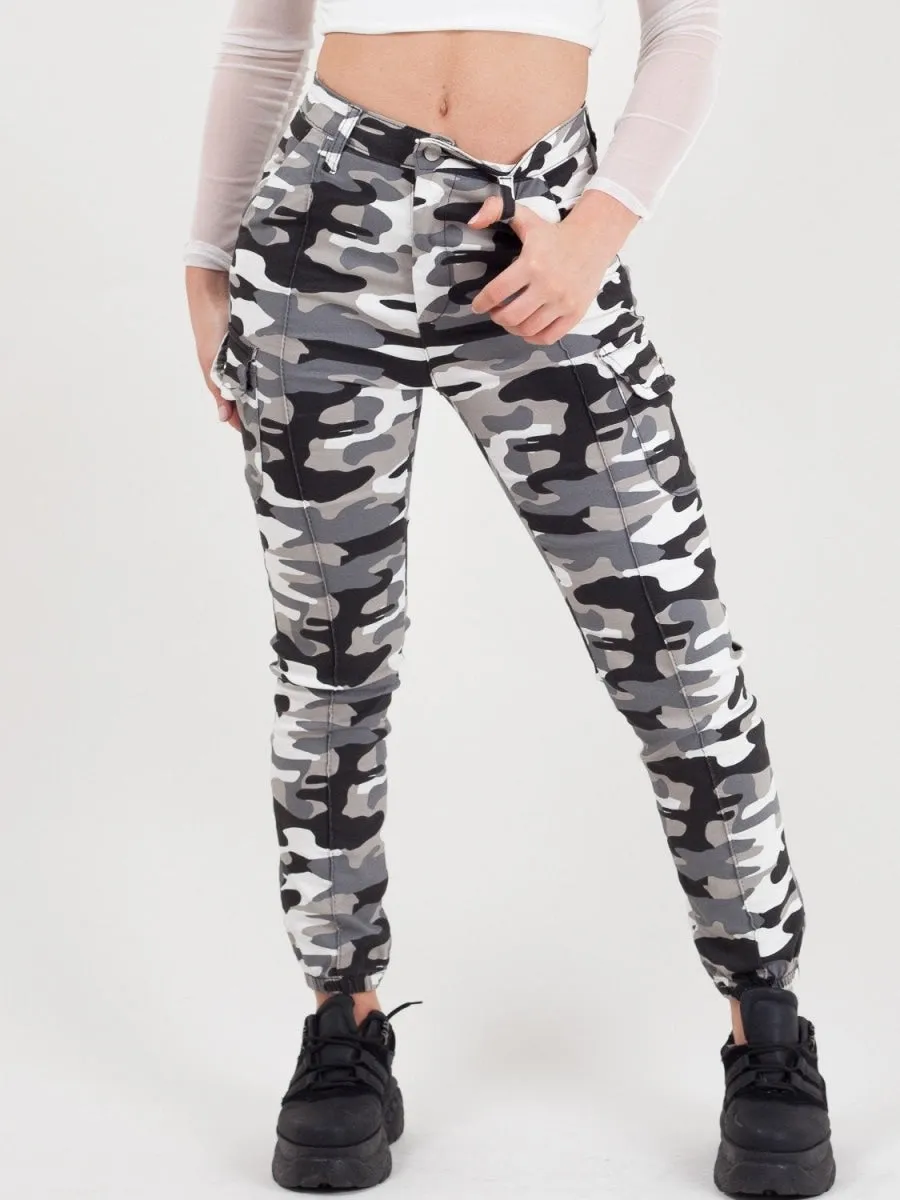 Black & White Camouflage Cargo Trouser
