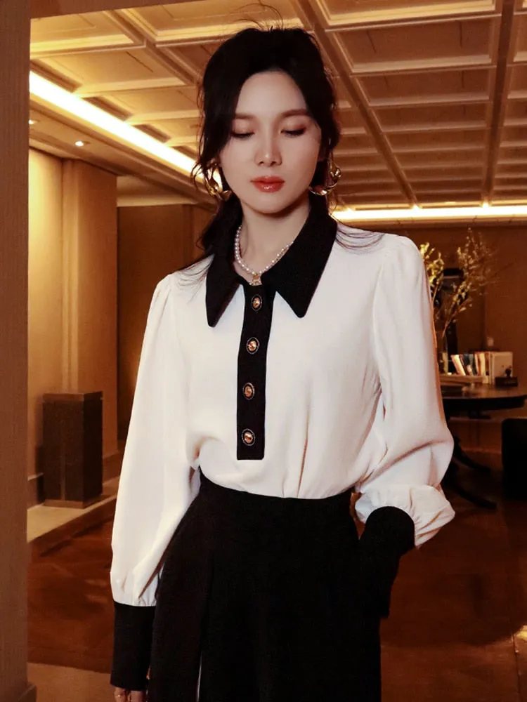 Black and White Slim Blouse