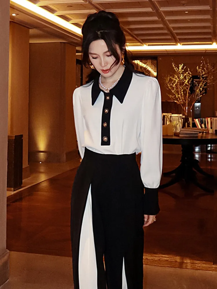 Black and White Slim Blouse