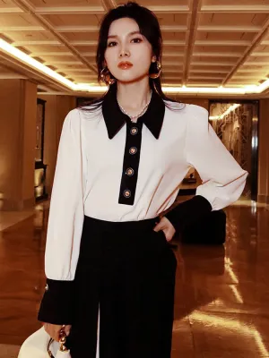 Black and White Slim Blouse