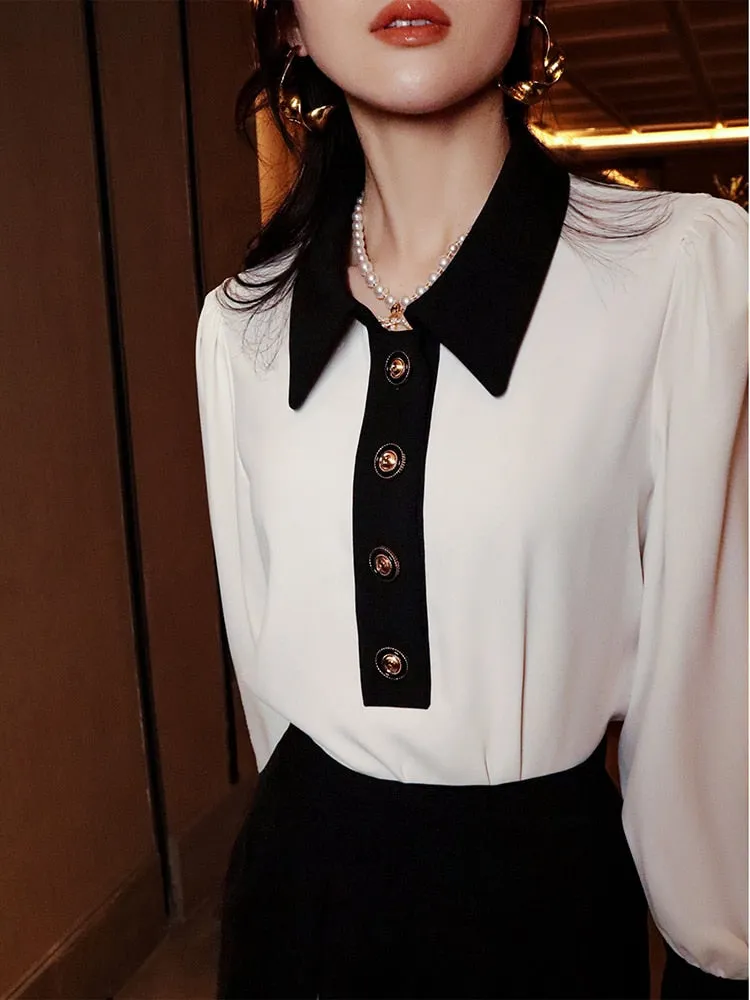 Black and White Slim Blouse