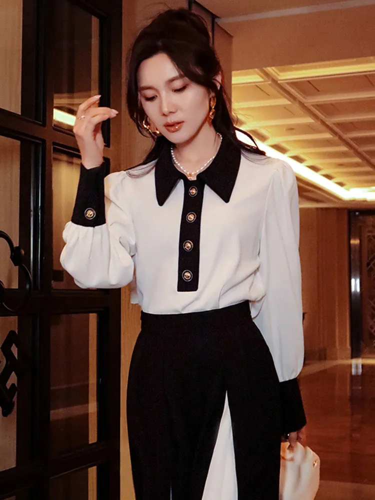 Black and White Slim Blouse