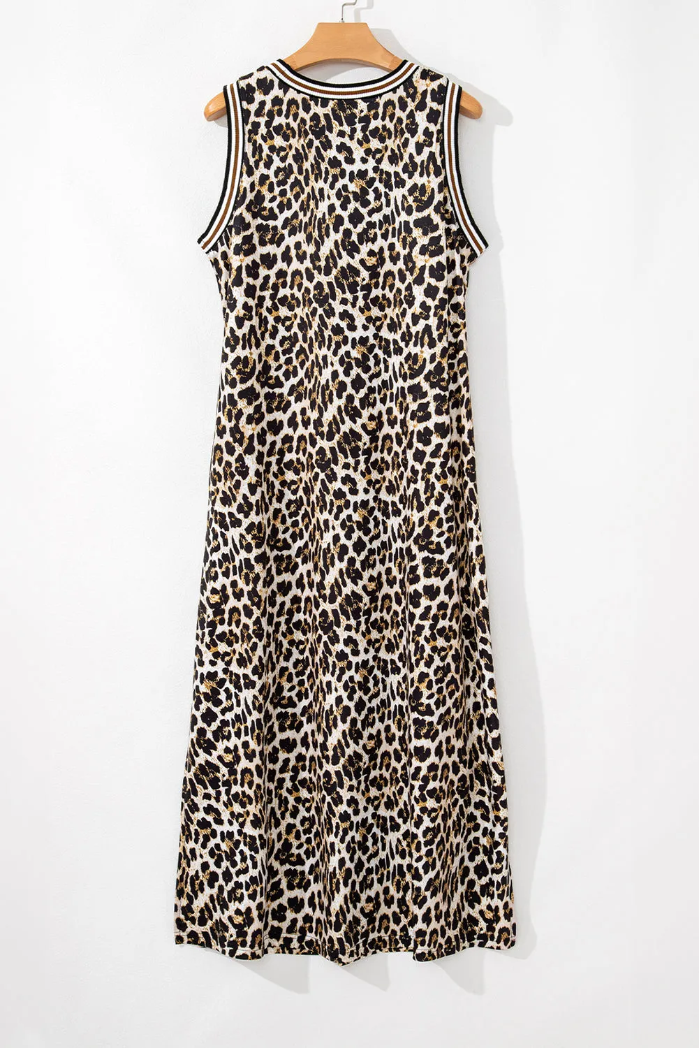 Black Contrast Striped Trim Leopard Sleeveless Maxi Dress