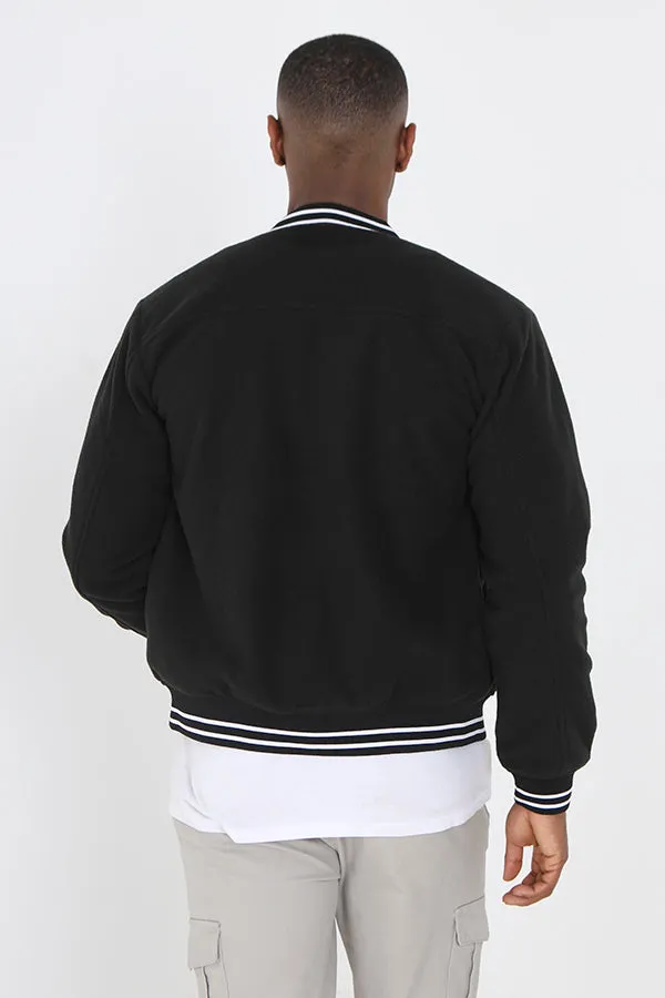 BLACK FLEECE ZIP THROUGH BOMBER JACKET