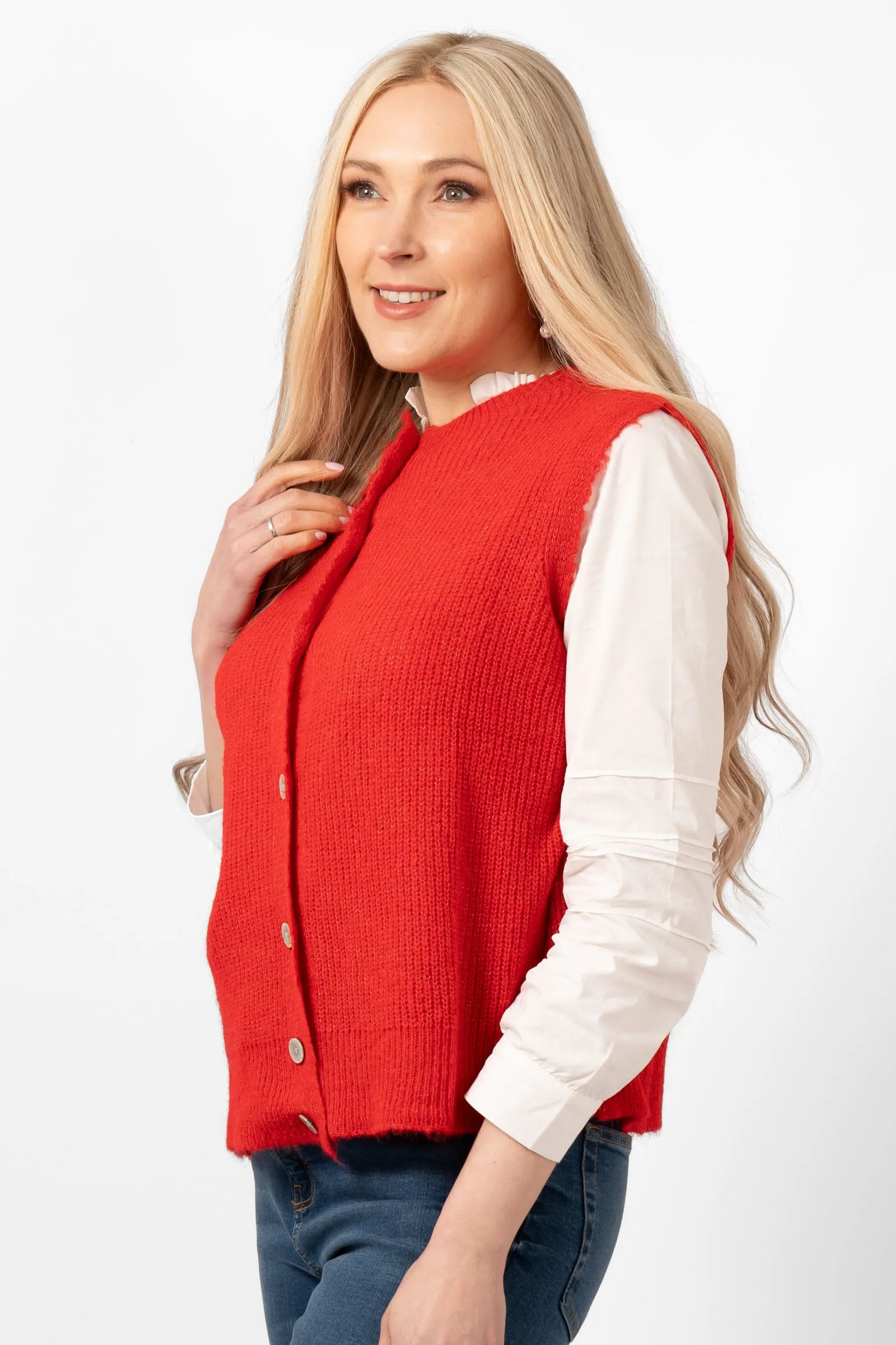 Boston Wool Blend Button Tank Top - Red