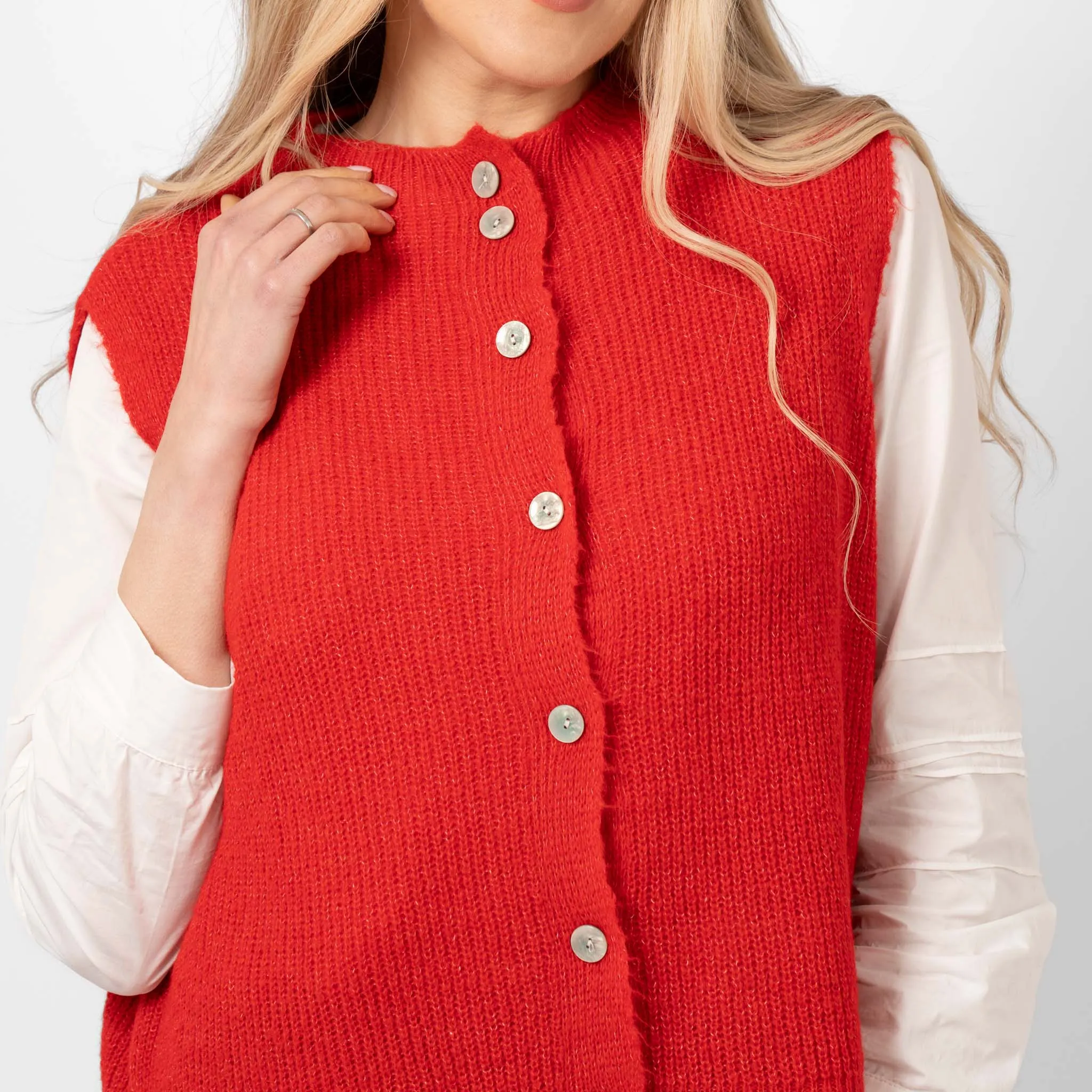 Boston Wool Blend Button Tank Top - Red