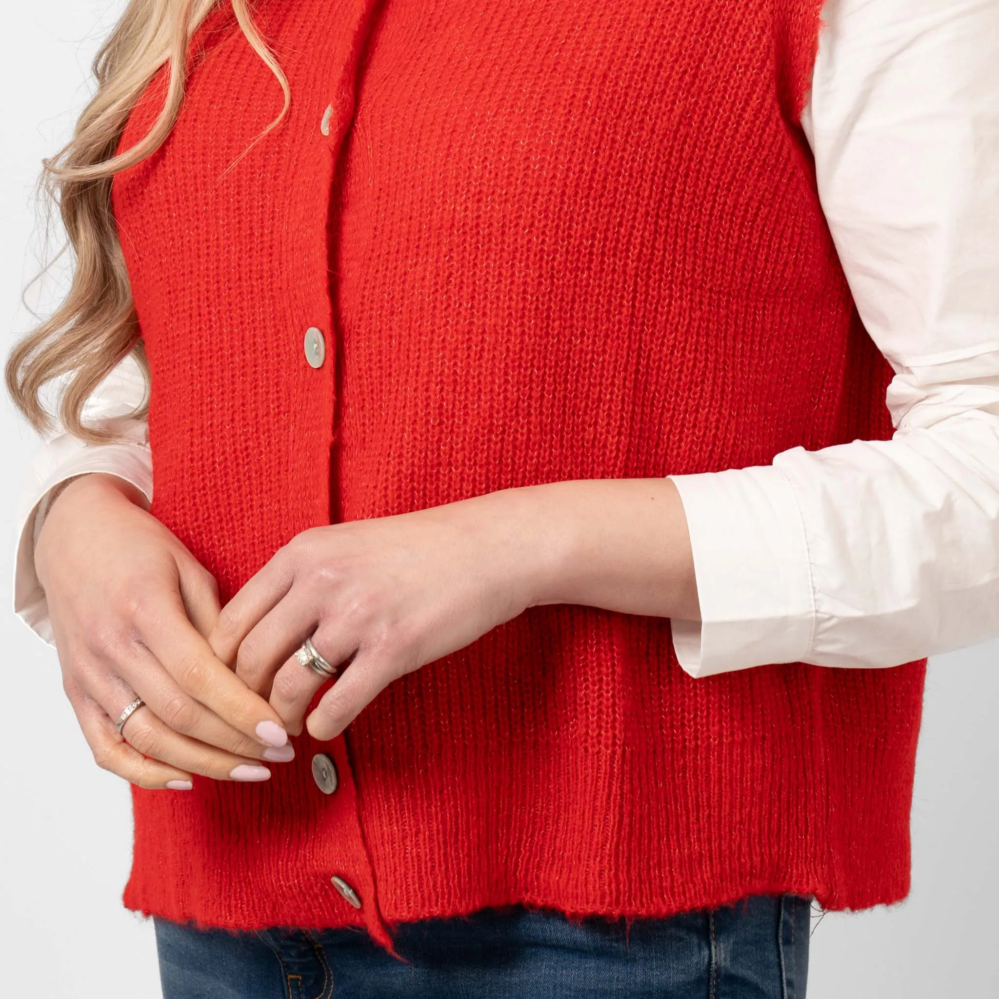 Boston Wool Blend Button Tank Top - Red