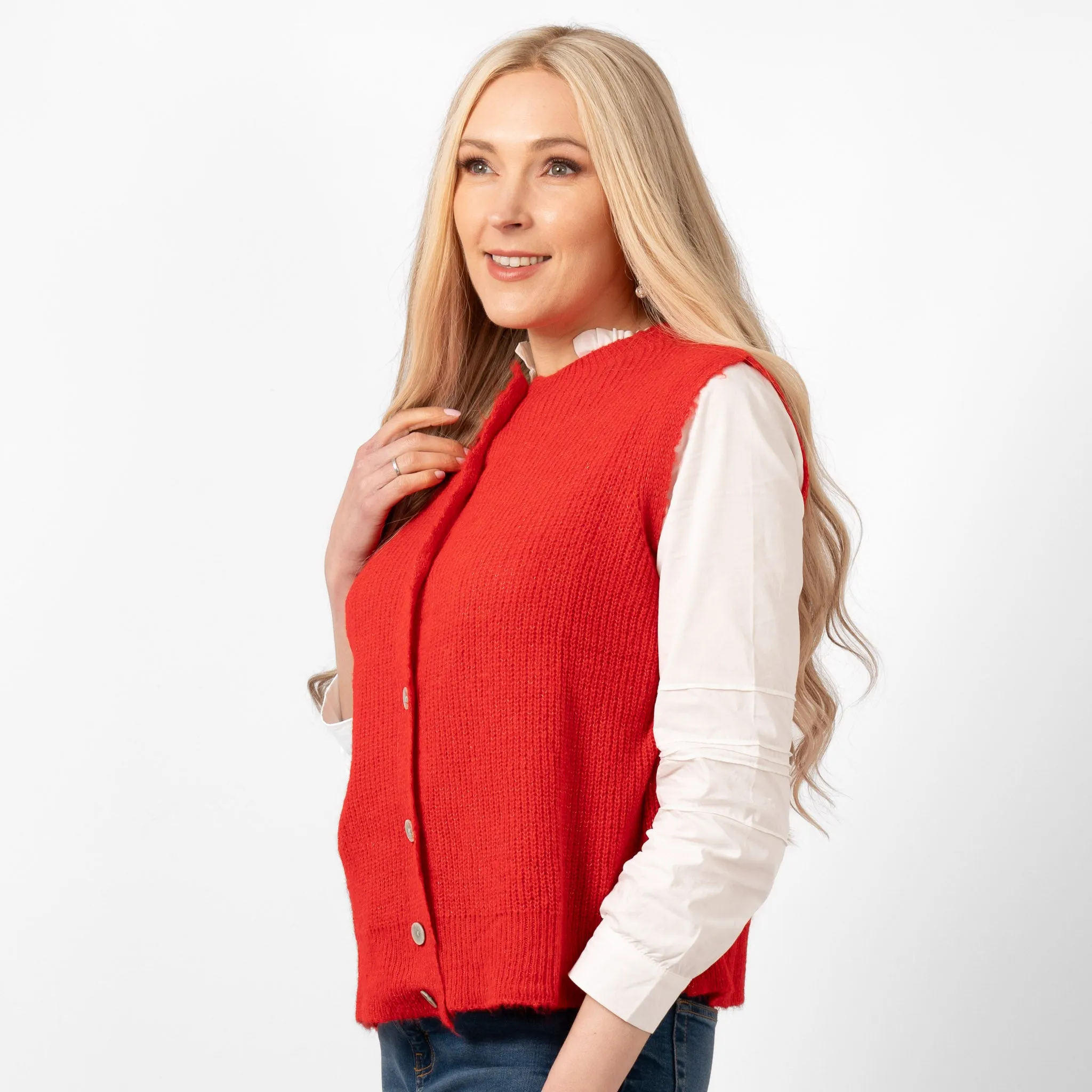 Boston Wool Blend Button Tank Top - Red
