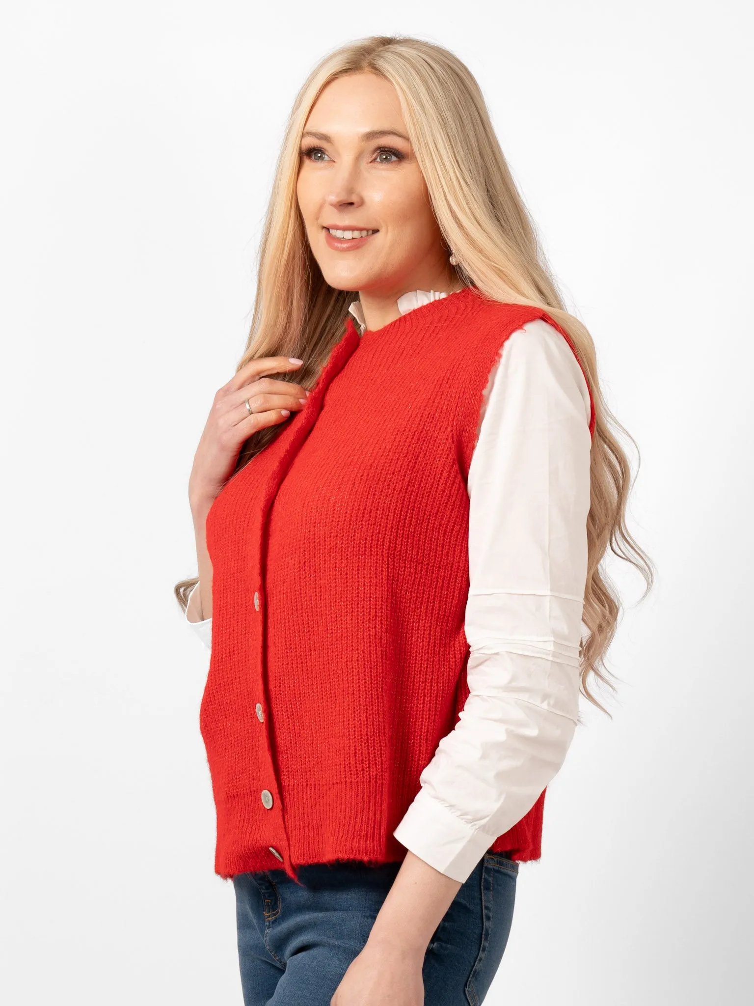 Boston Wool Blend Button Tank Top - Red