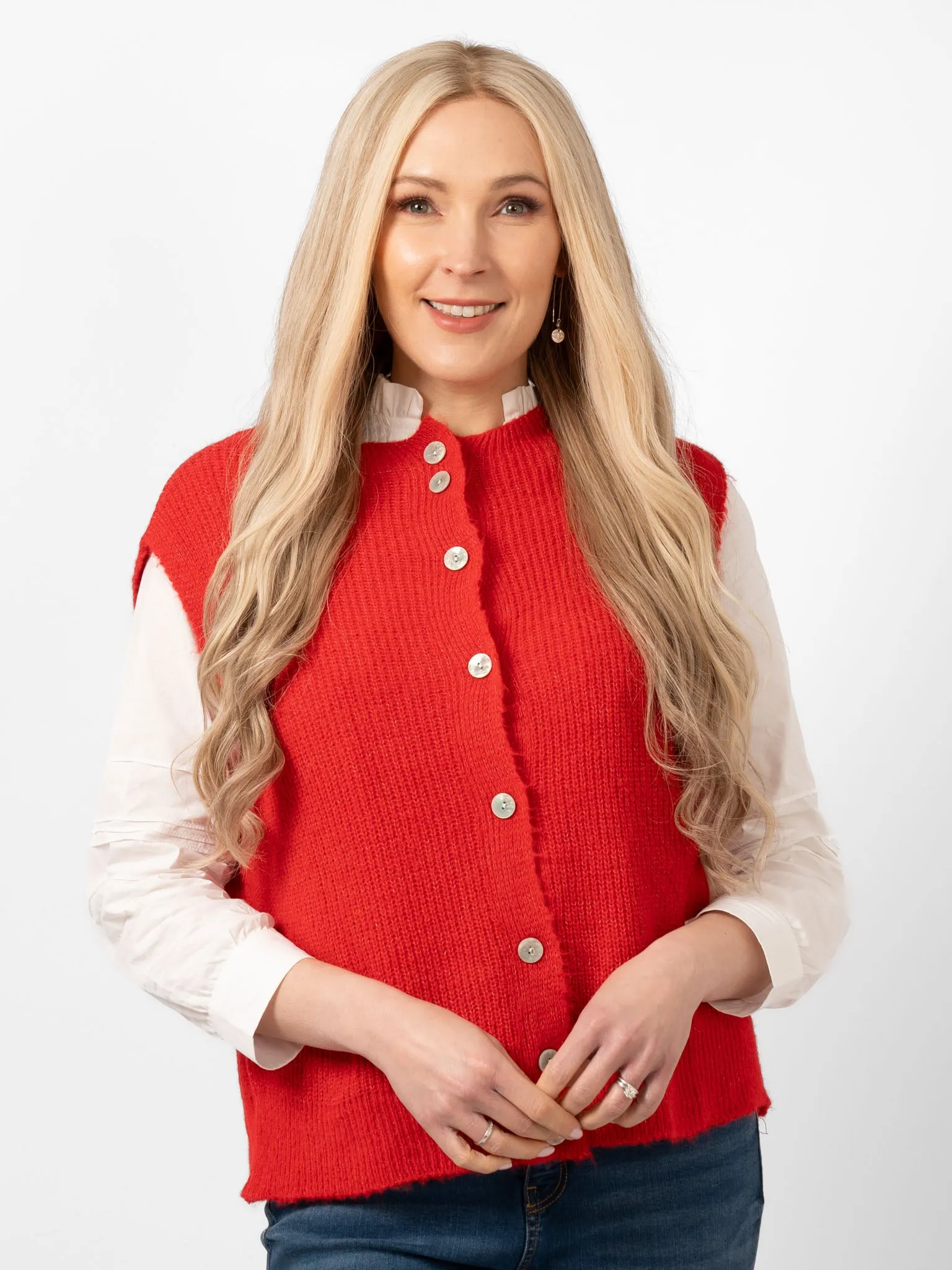 Boston Wool Blend Button Tank Top - Red