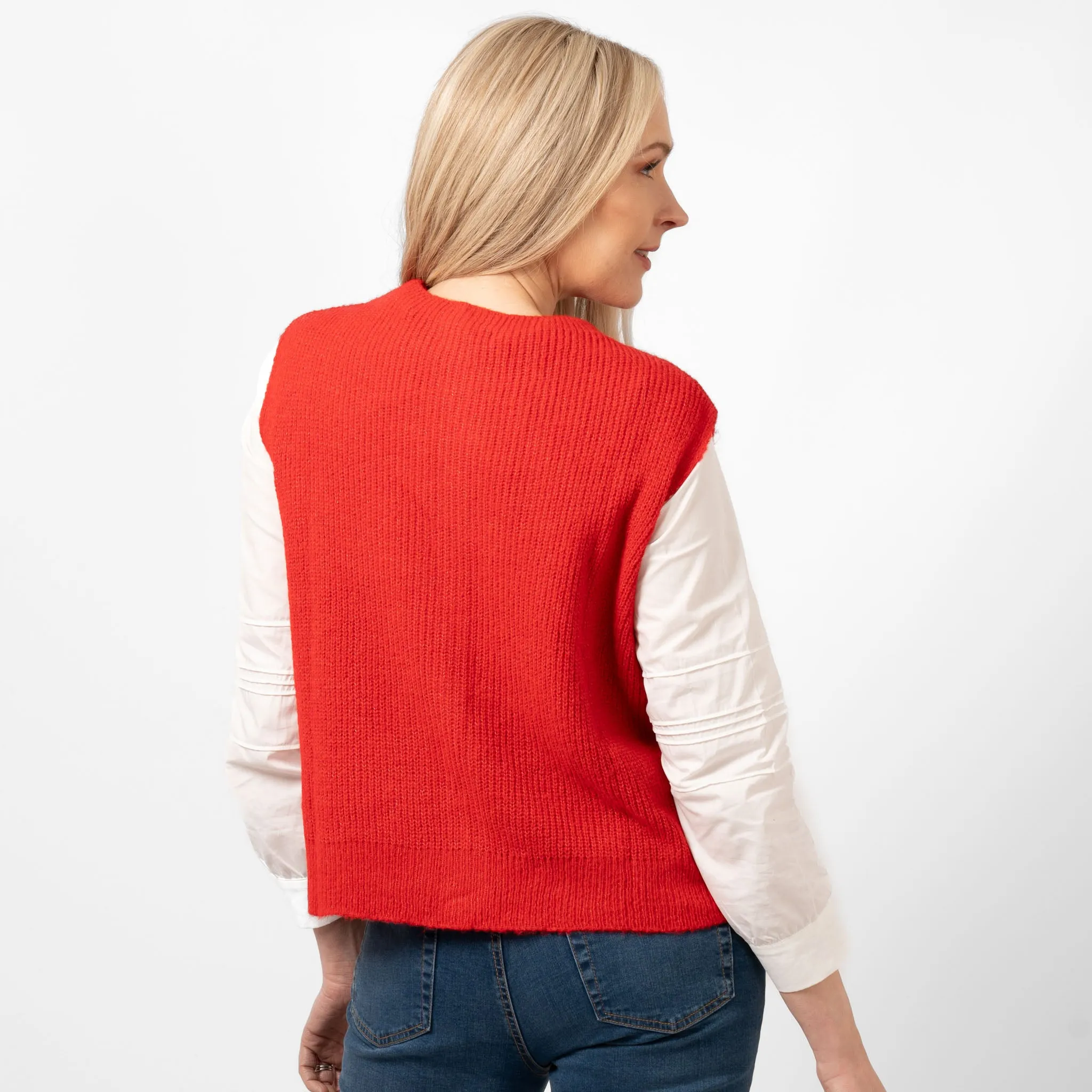 Boston Wool Blend Button Tank Top - Red