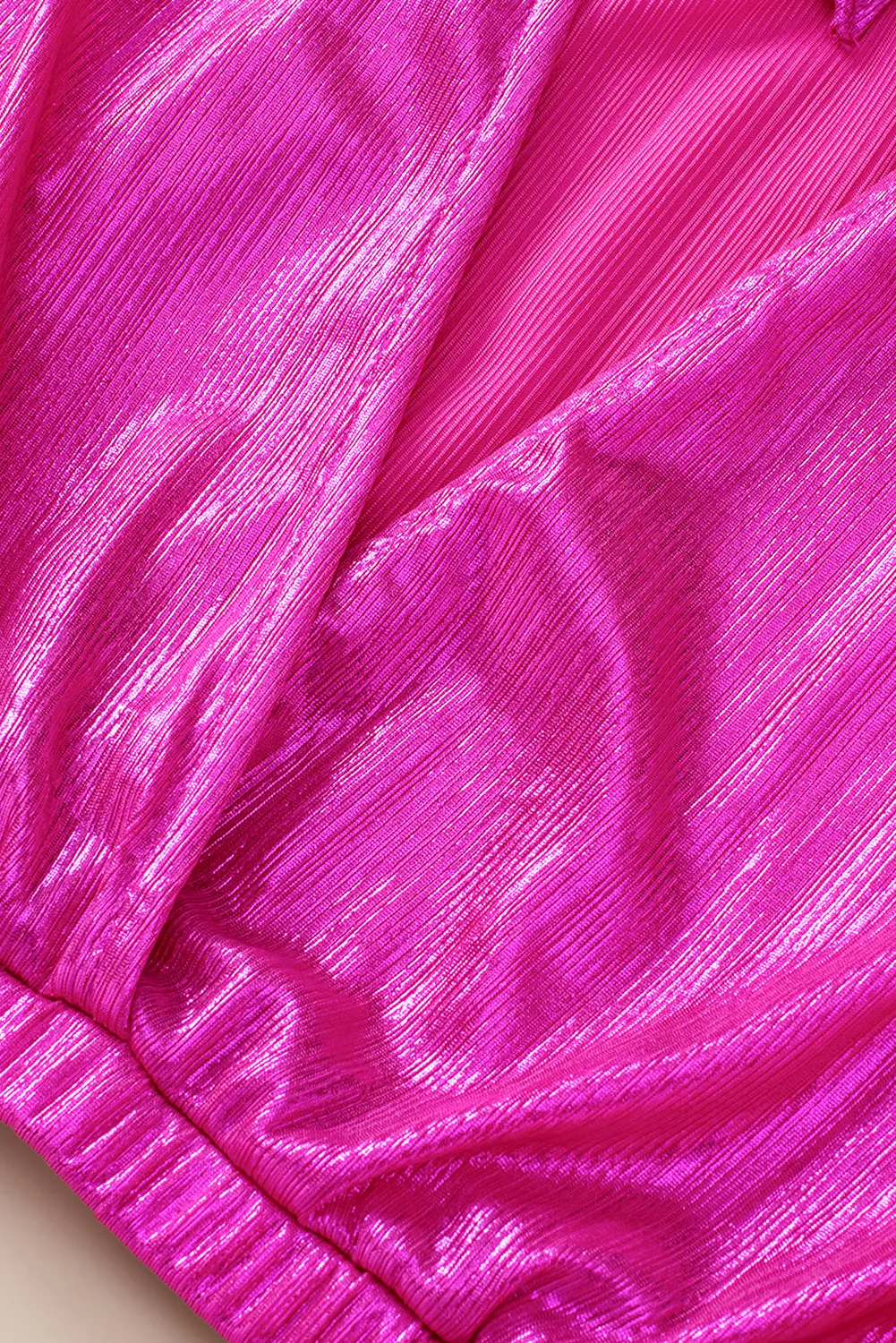 Bright Pink Ruched Sleeves Knotted Backless Blouse