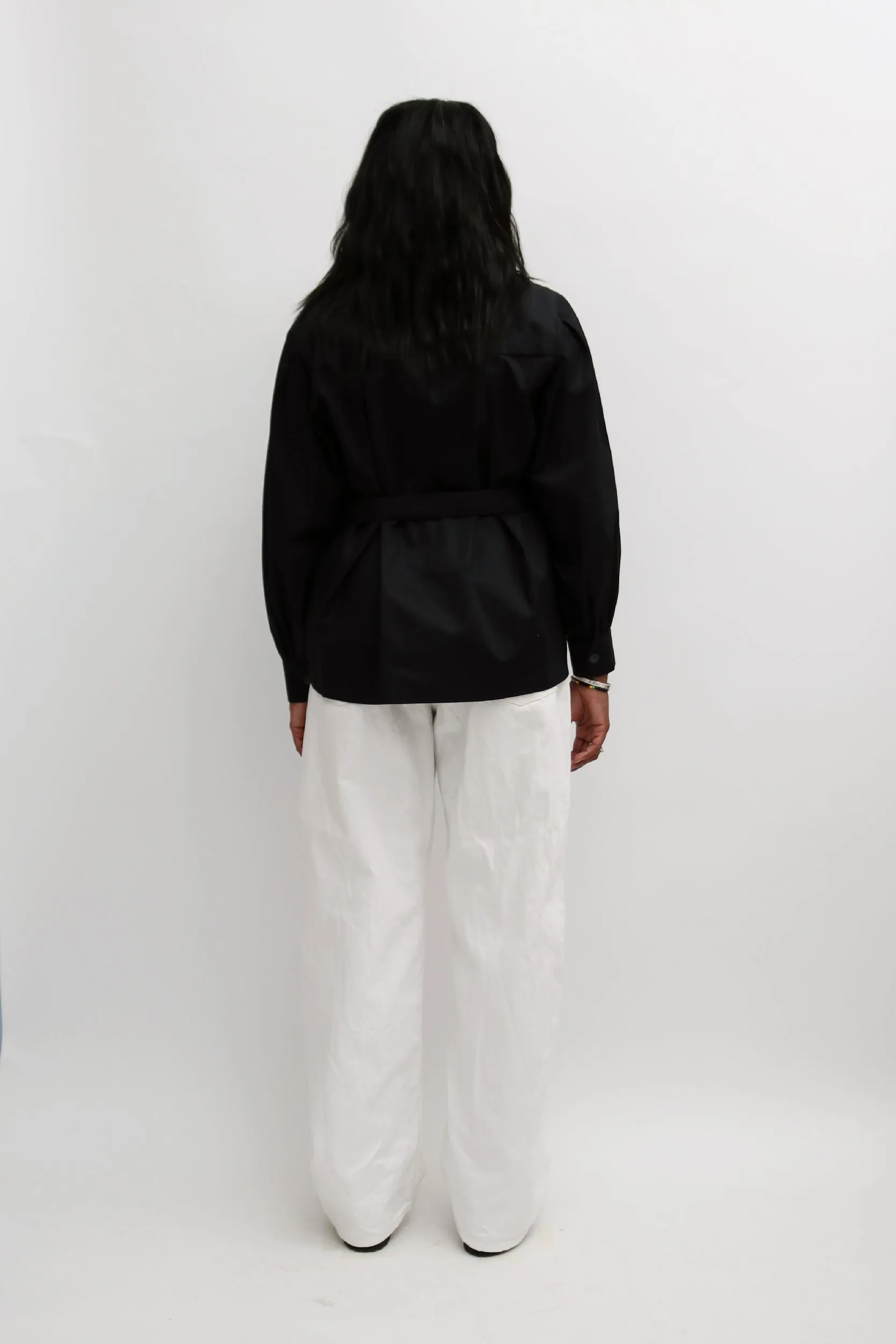 BUTTON FRONT TIE-WAIST BLOUSE