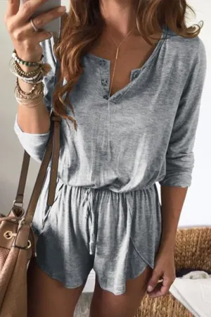 Button Long Sleeve Romper