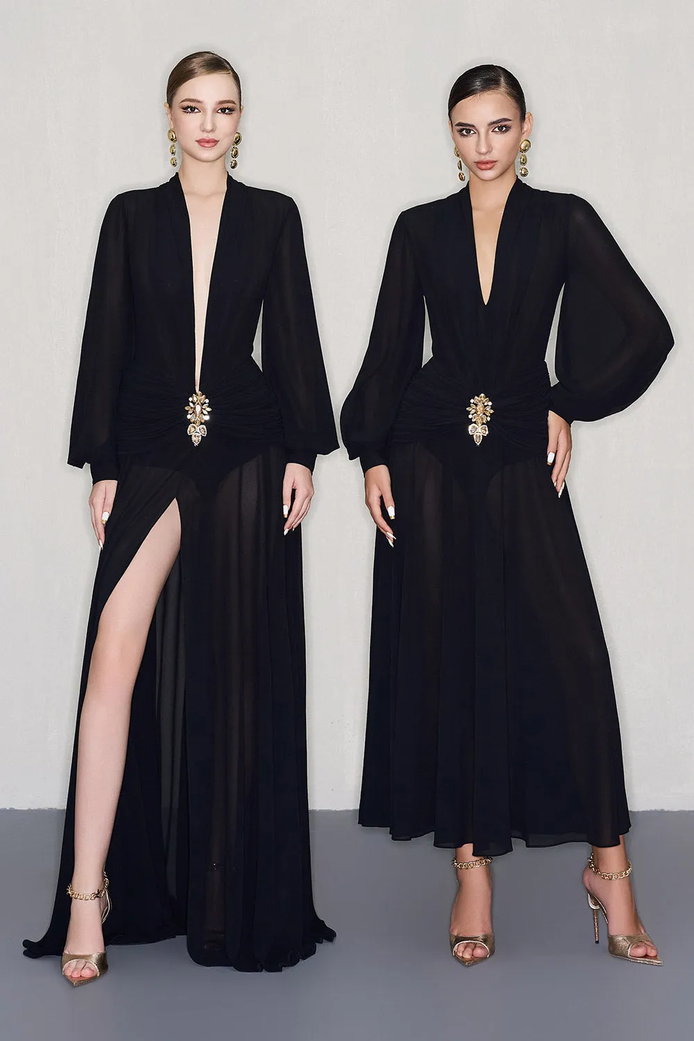 Cairo A-line Bishop Sleeved Chiffon Ankle Length Dress