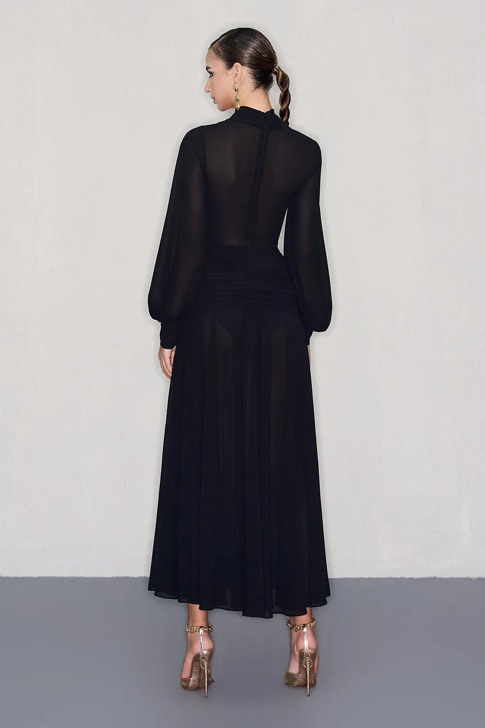 Cairo A-line Bishop Sleeved Chiffon Ankle Length Dress