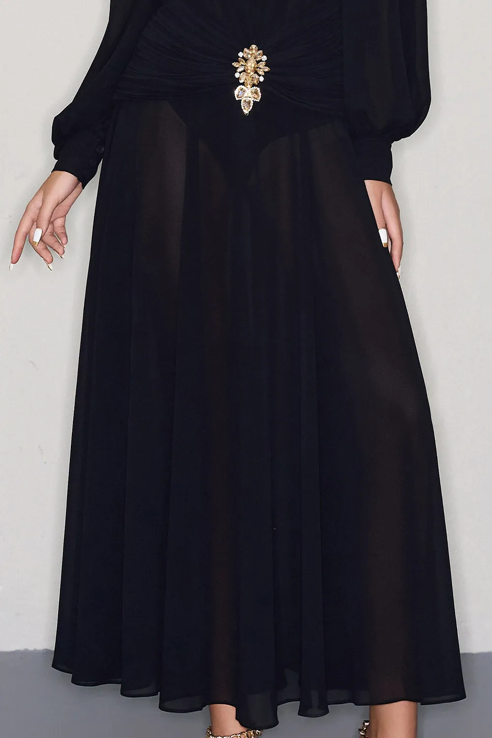 Cairo A-line Bishop Sleeved Chiffon Ankle Length Dress