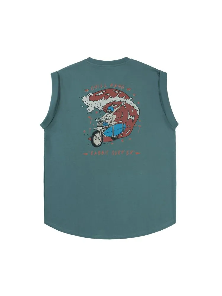 CHILLHANG Motorcycle Rabbit Print Tank Top - Unisex