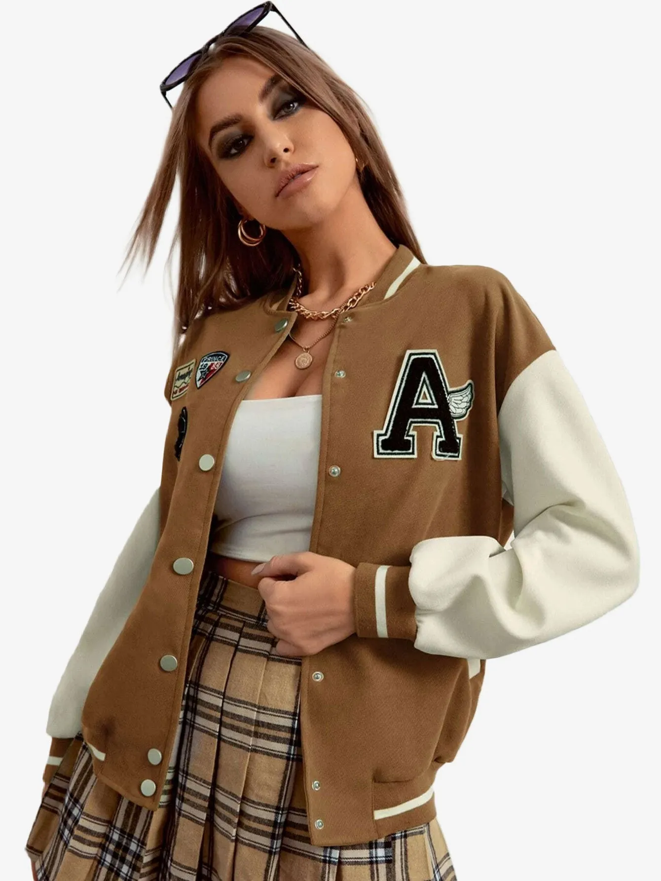Contrast Sleeve Letter Patched Bomber Jacket