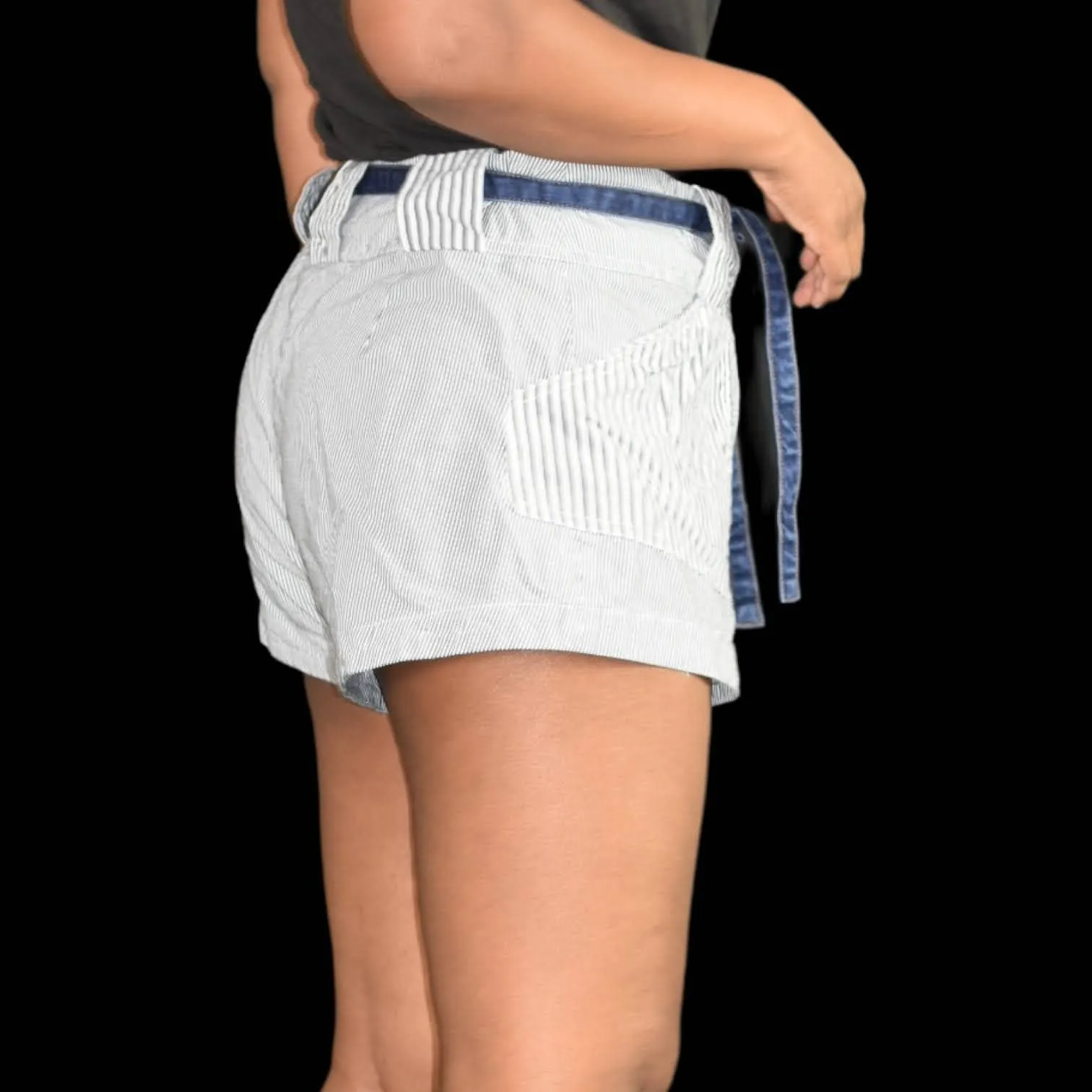 Derek Lam 10 Crosby Short Striped High Waisted Paperbag Waist Gray Cotton Size 4