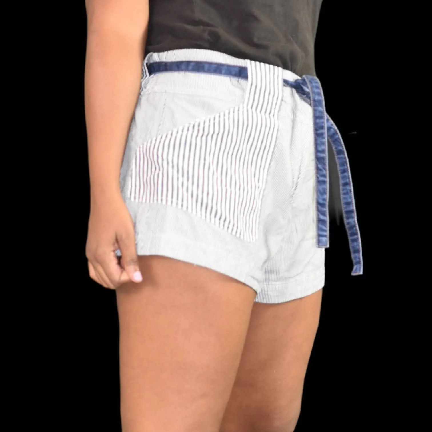 Derek Lam 10 Crosby Short Striped High Waisted Paperbag Waist Gray Cotton Size 4
