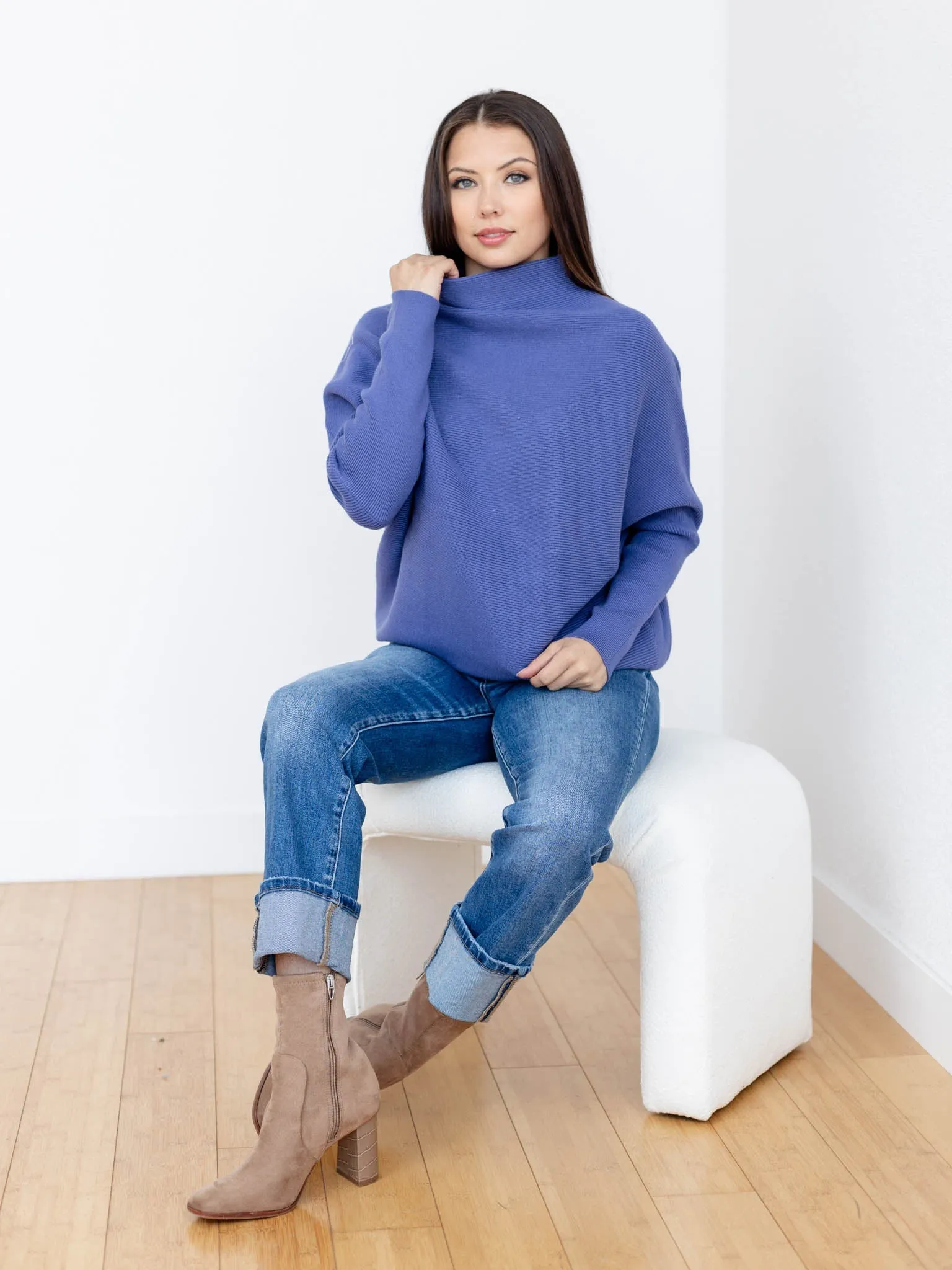 Dolman Sleeve Mock Neck Sweater