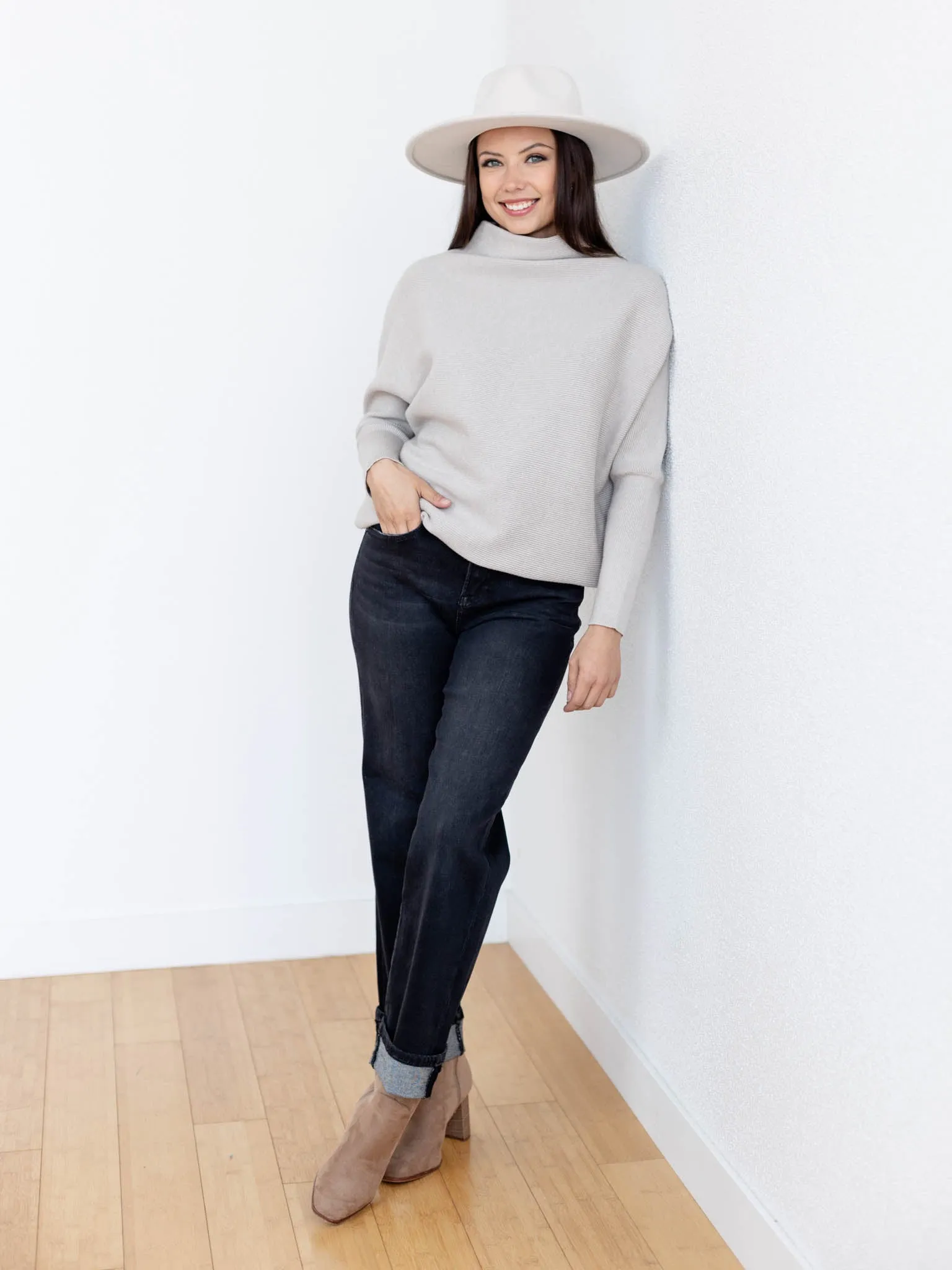Dolman Sleeve Mock Neck Sweater