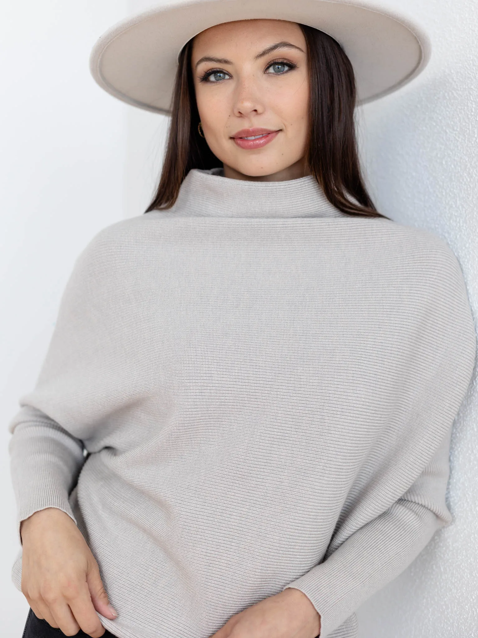 Dolman Sleeve Mock Neck Sweater