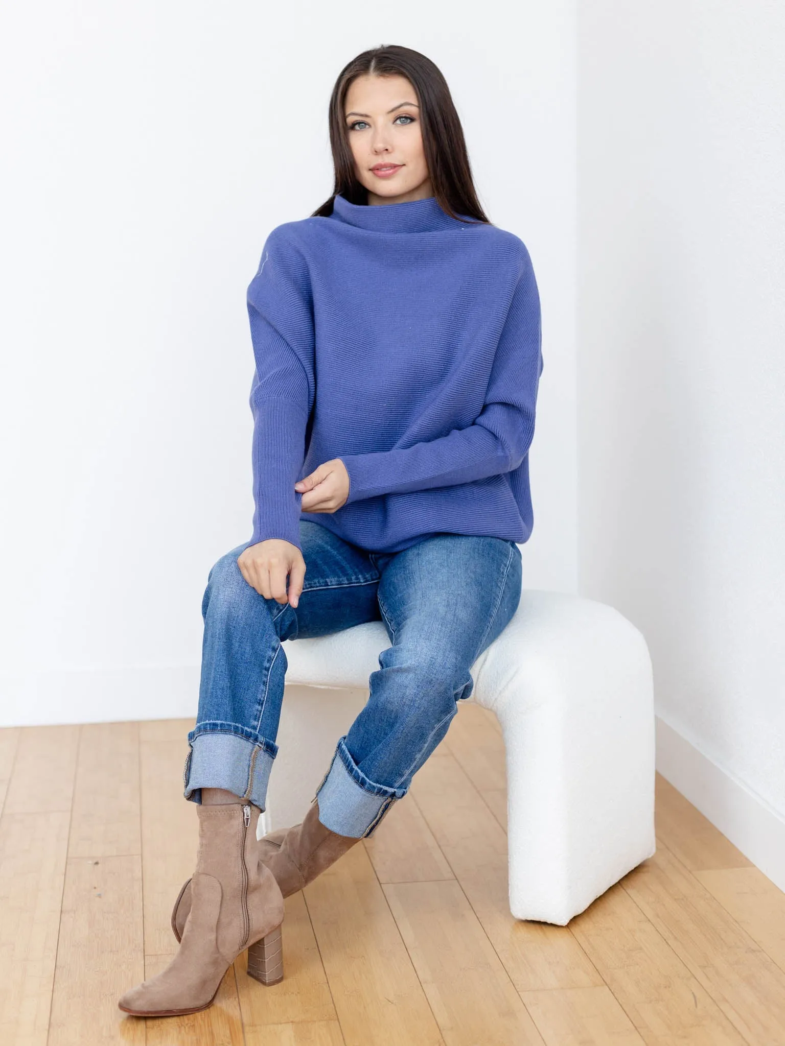 Dolman Sleeve Mock Neck Sweater