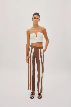 Dune Off-White Linen Fringe V Neck Crop Top
