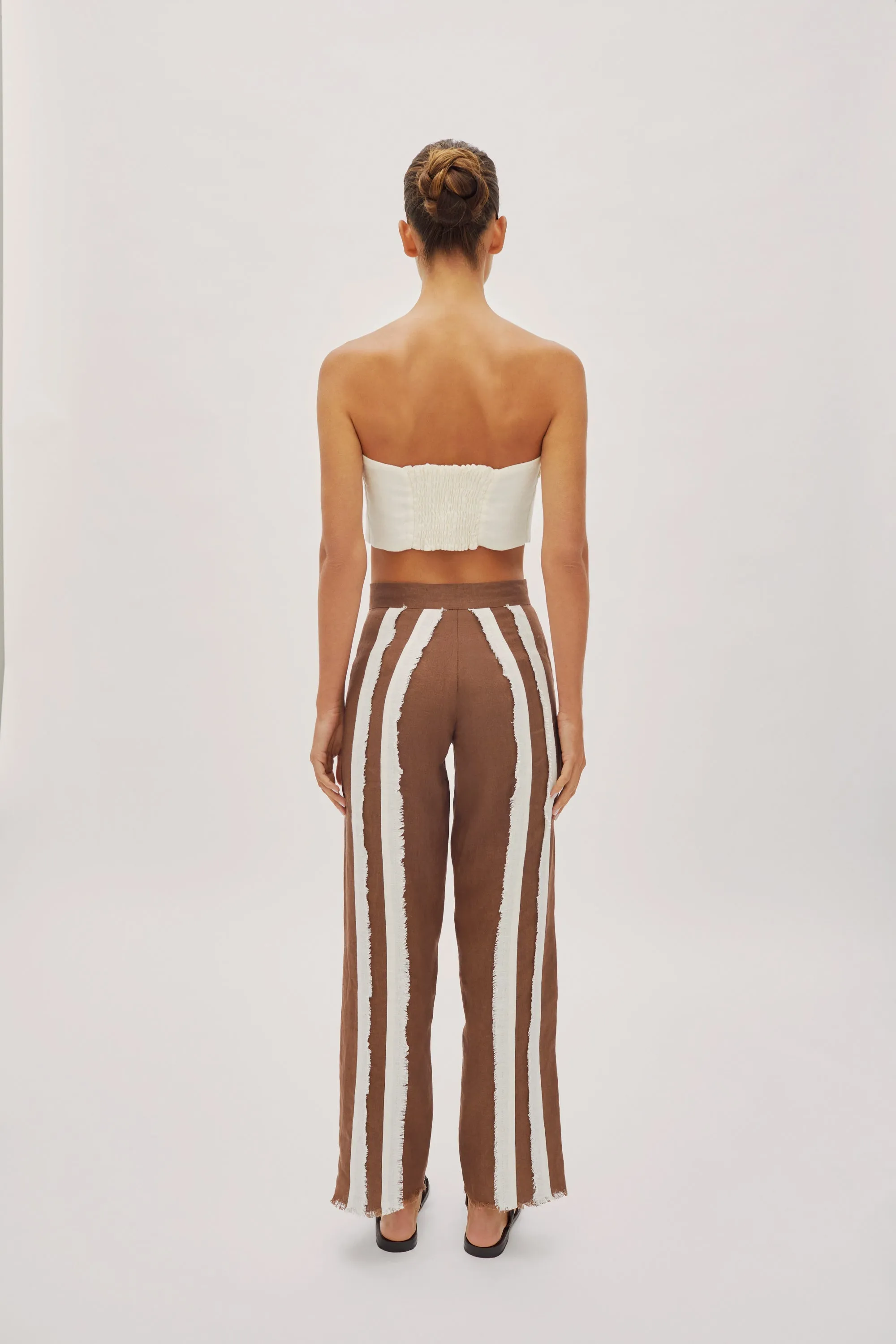 Dune Off-White Linen Fringe V Neck Crop Top