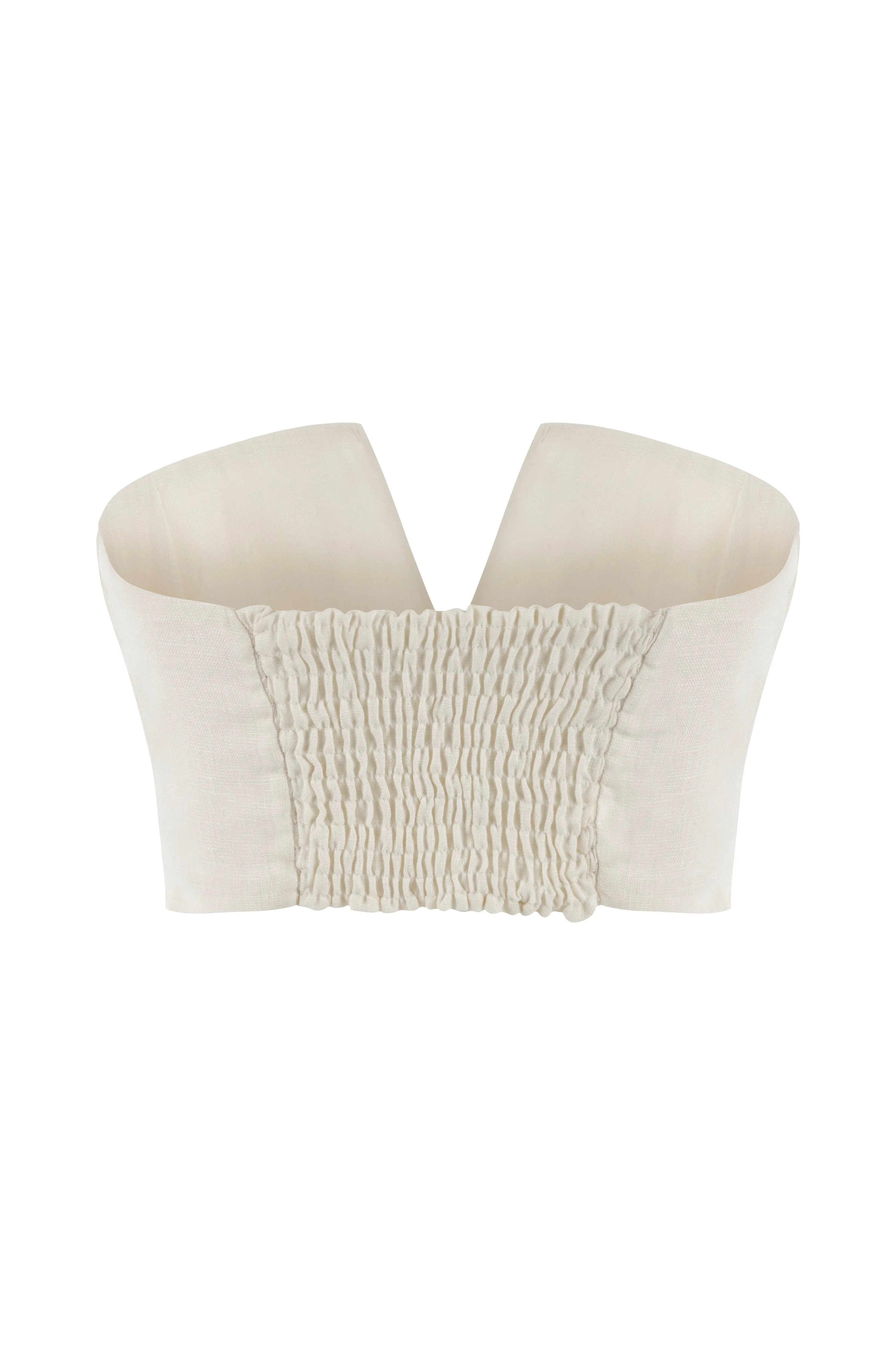 Dune Off-White Linen Fringe V Neck Crop Top