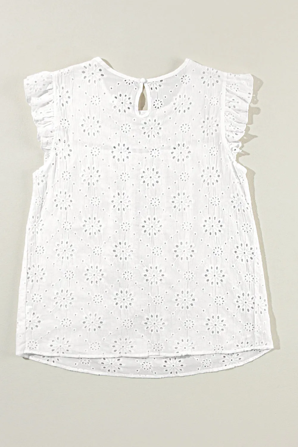 Eyelet Embroidered Ruffled Flutter Sleeve Blouse