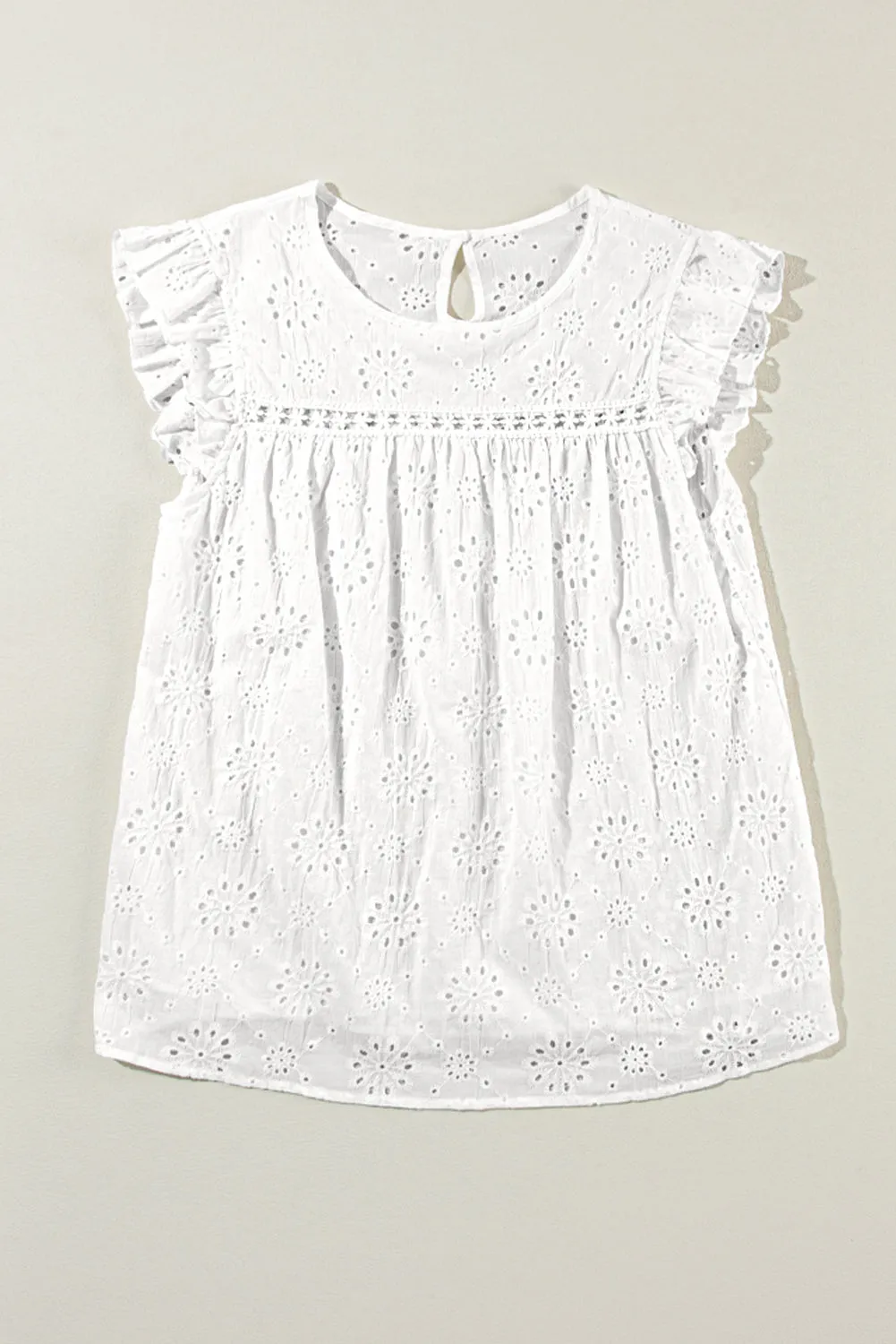Eyelet Embroidered Ruffled Flutter Sleeve Blouse