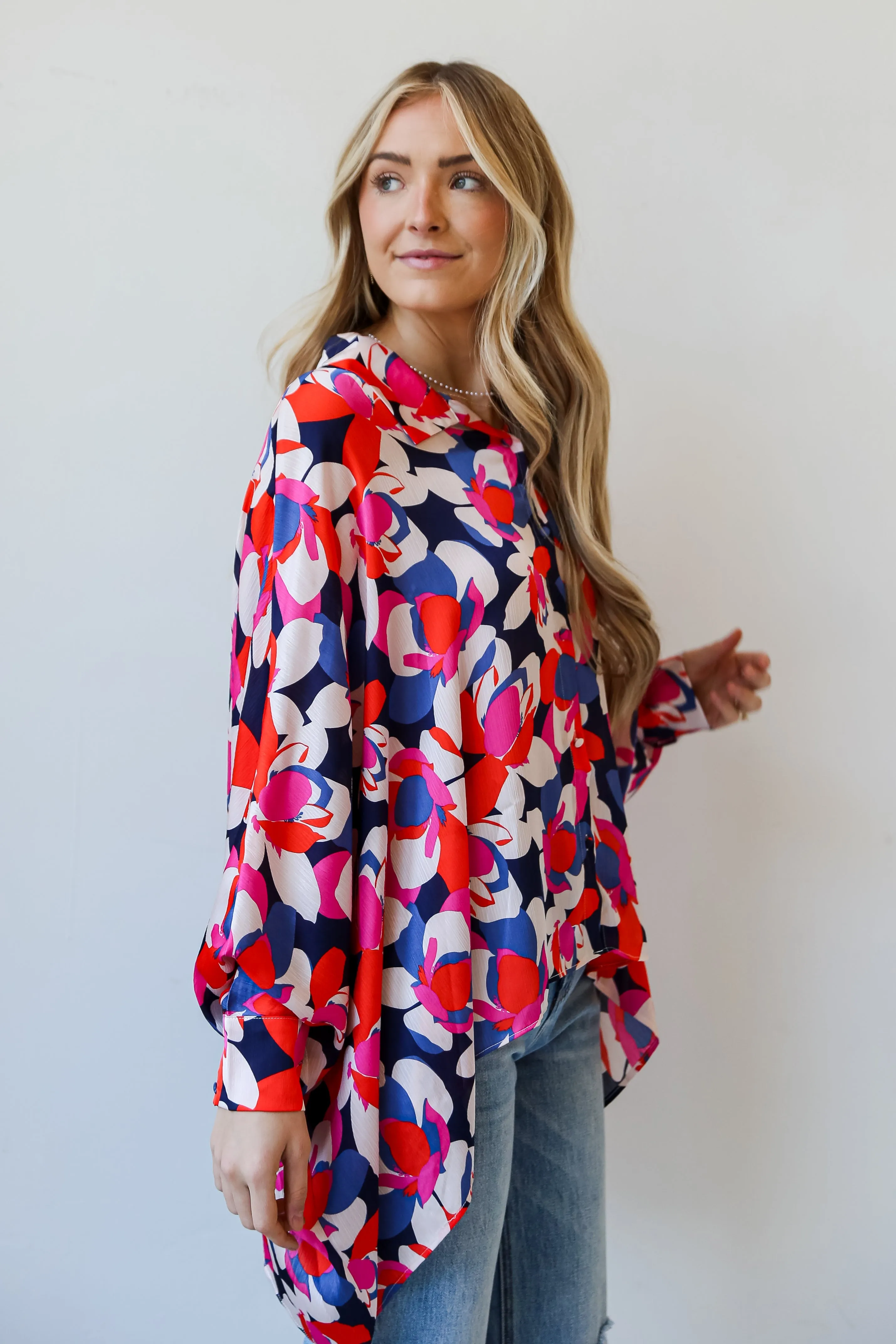 FINAL SALE - Darling Event Navy Floral Oversized Blouse